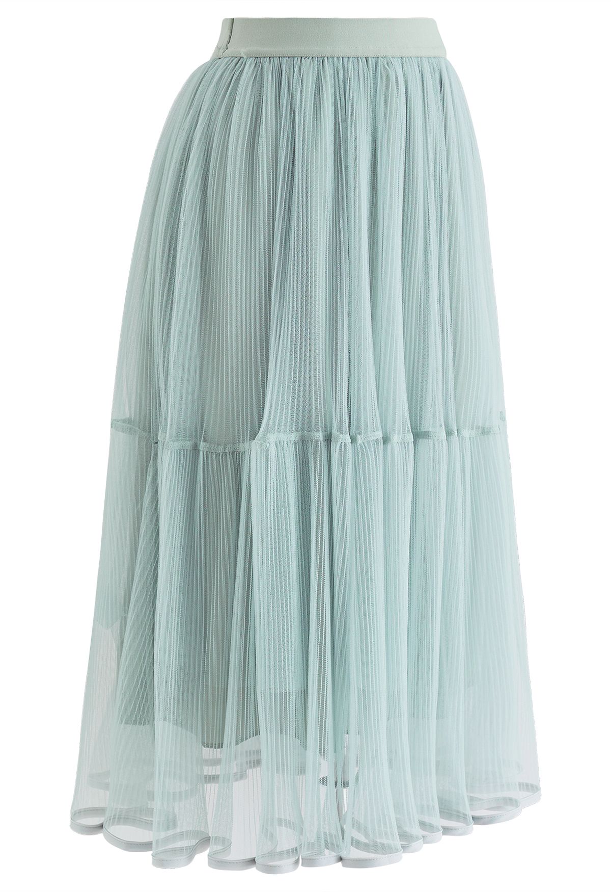 Fairy Plisse Mesh Tulle Midi Skirt in Mint