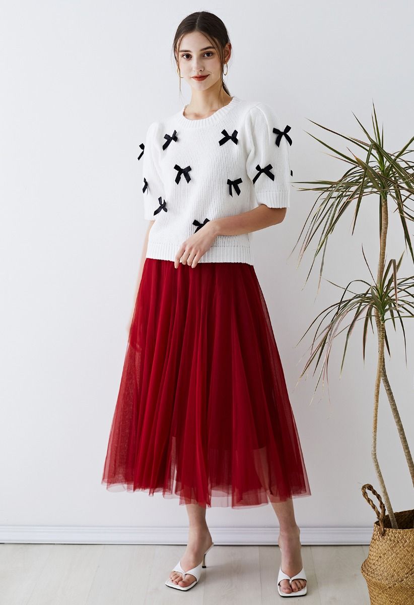 My Secret Garden Tulle Maxi Skirt in Red
