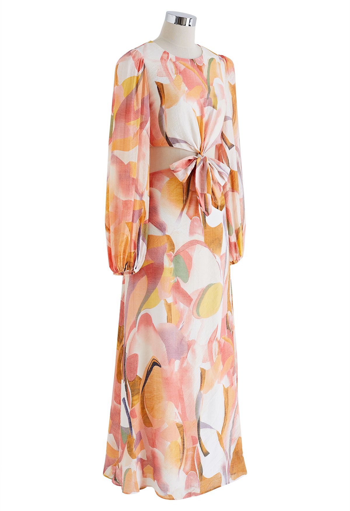 Color Patches Printed Cut Out Waist Maxi Dress