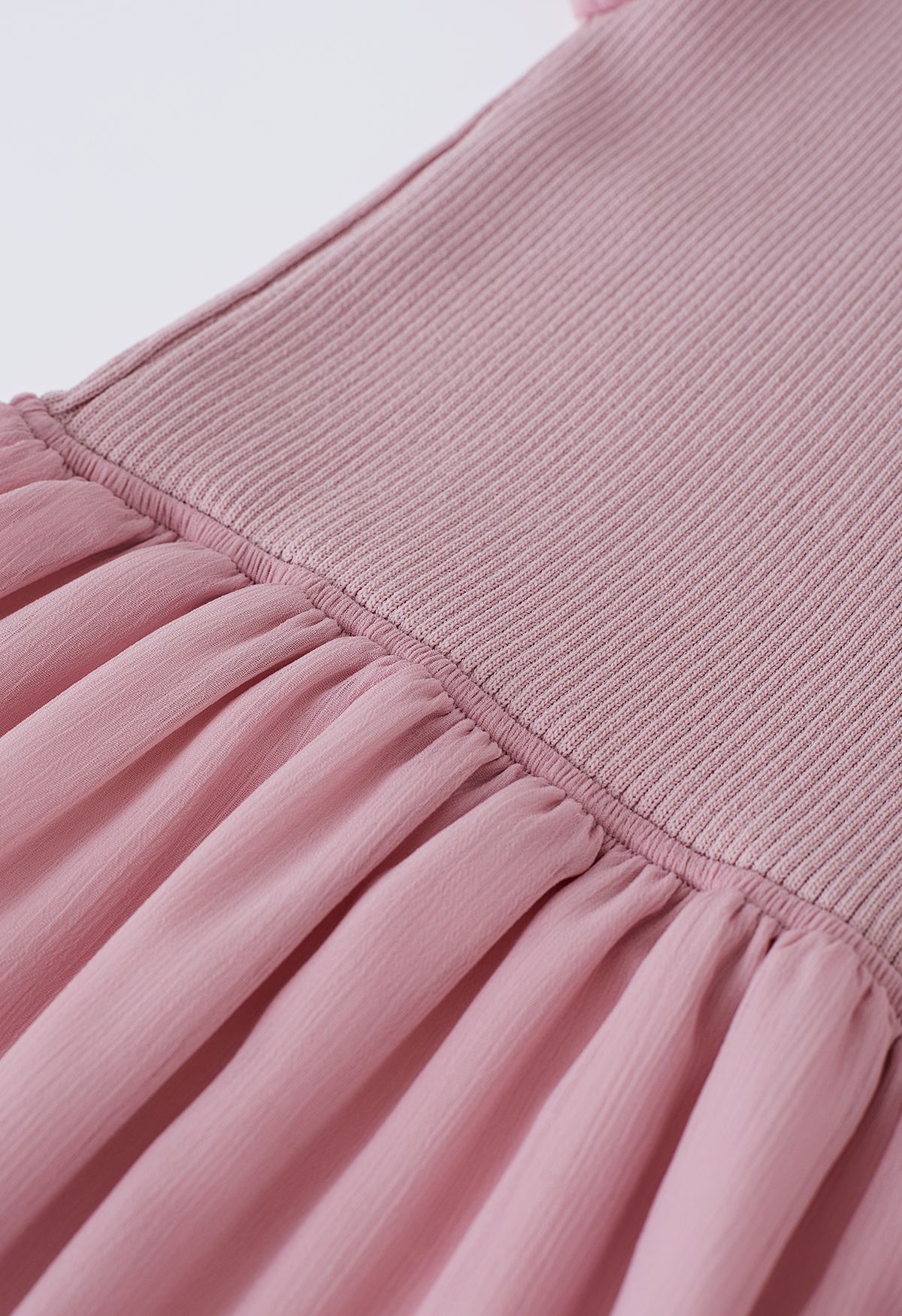 Knit Spliced Halter Neck Sheer Midi Dress in Pink