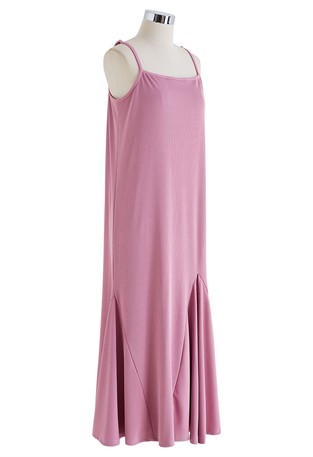 Plain Color Frilling Hem Cami Dress in Pink