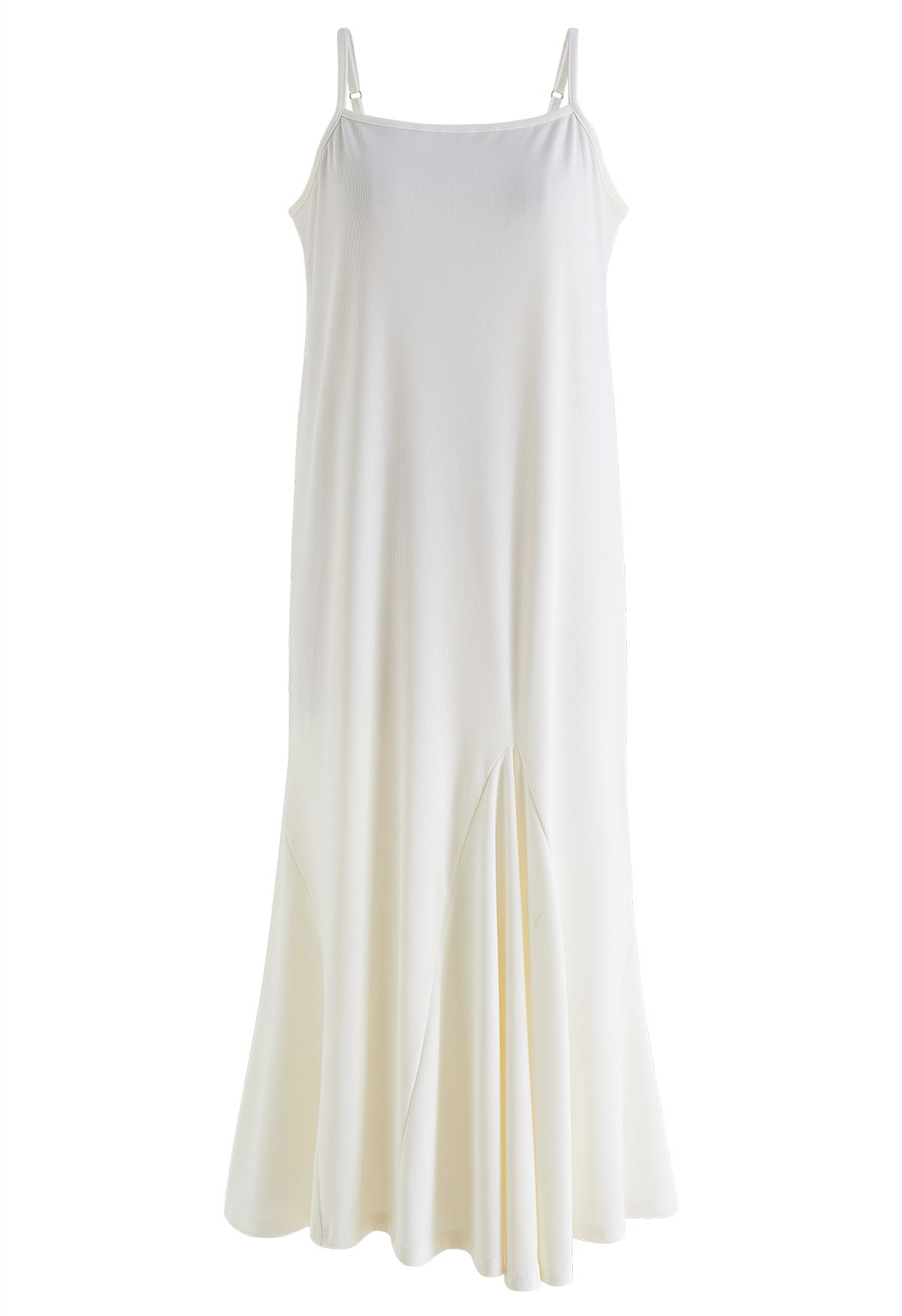 Plain Color Frilling Hem Cami Dress in Cream