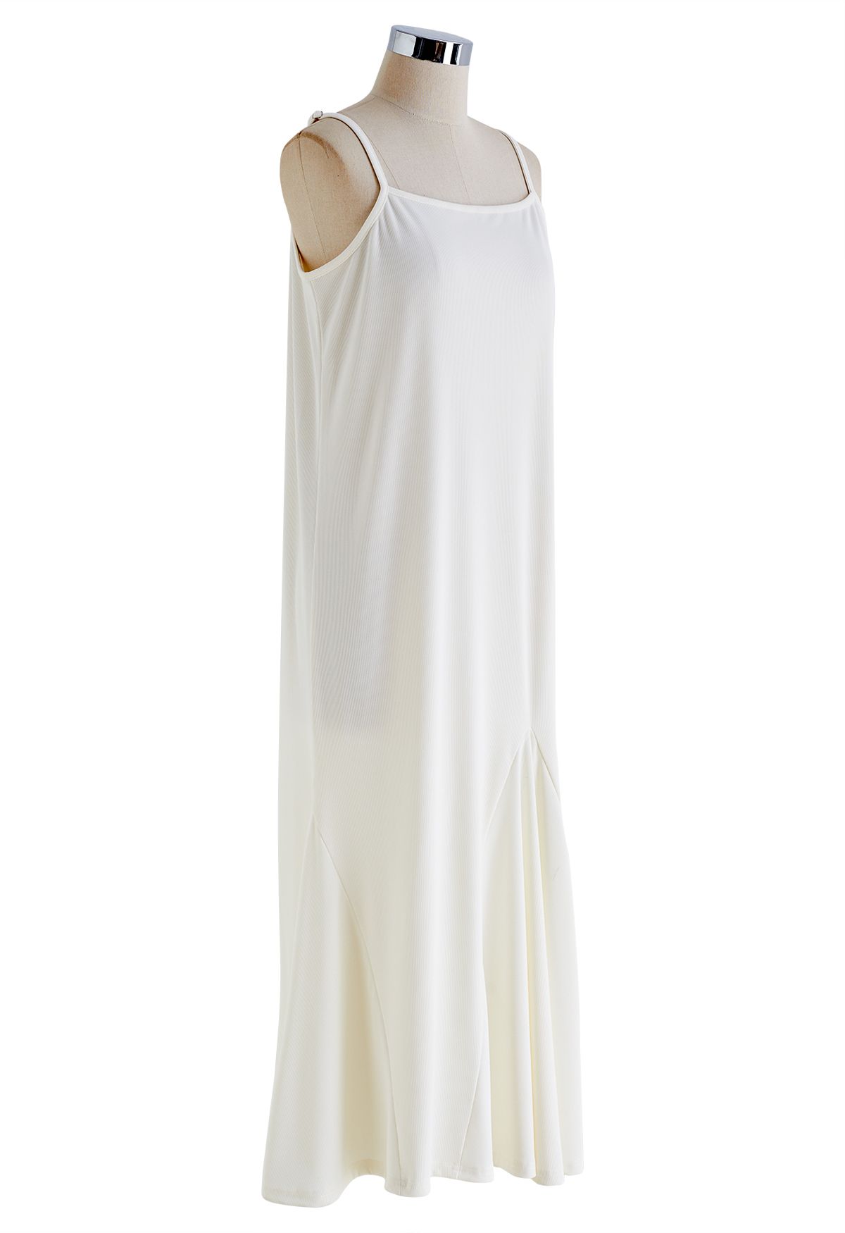 Plain Color Frilling Hem Cami Dress in Cream