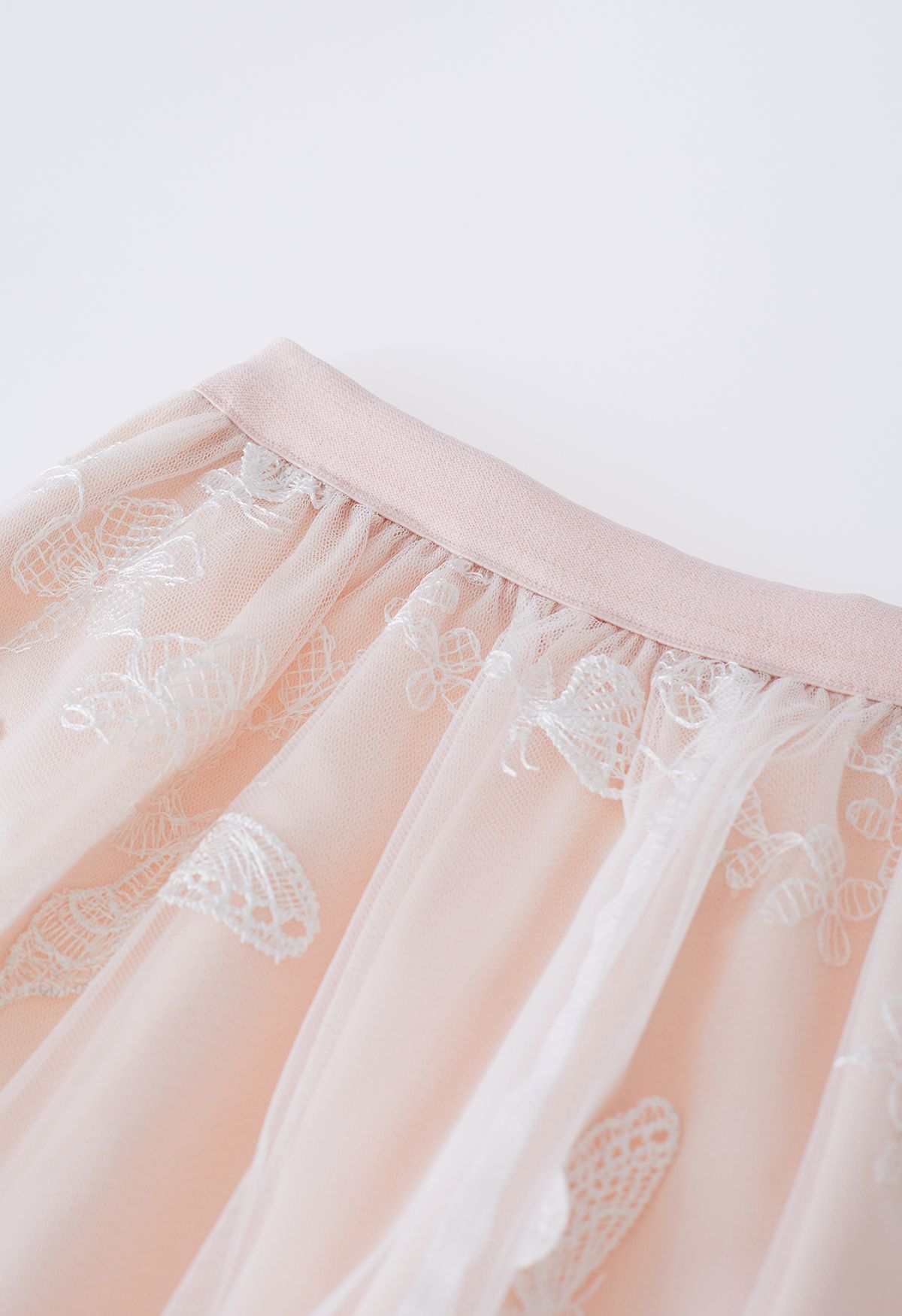 3D Butterfly Double-Layered Mesh Midi Skirt in Pink