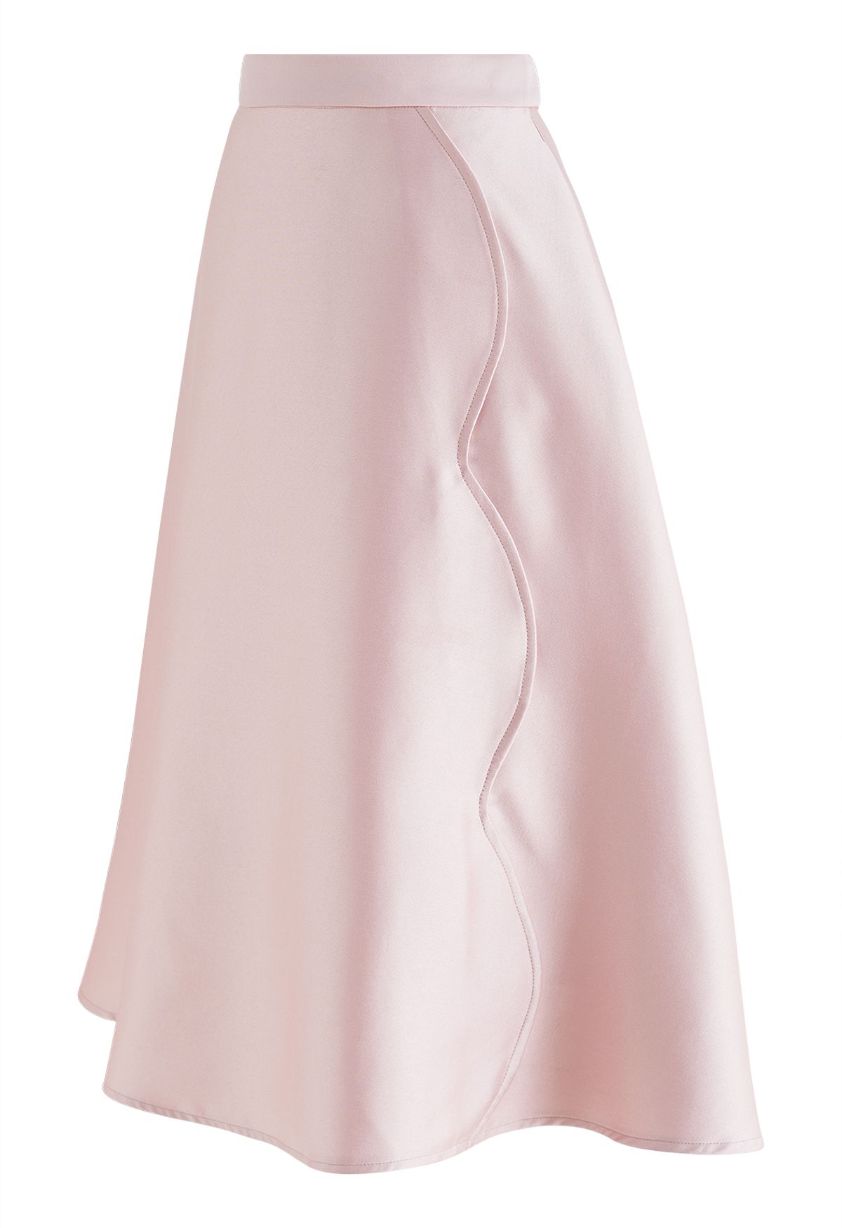 Wavy Line Flare Midi Skirt in Pink