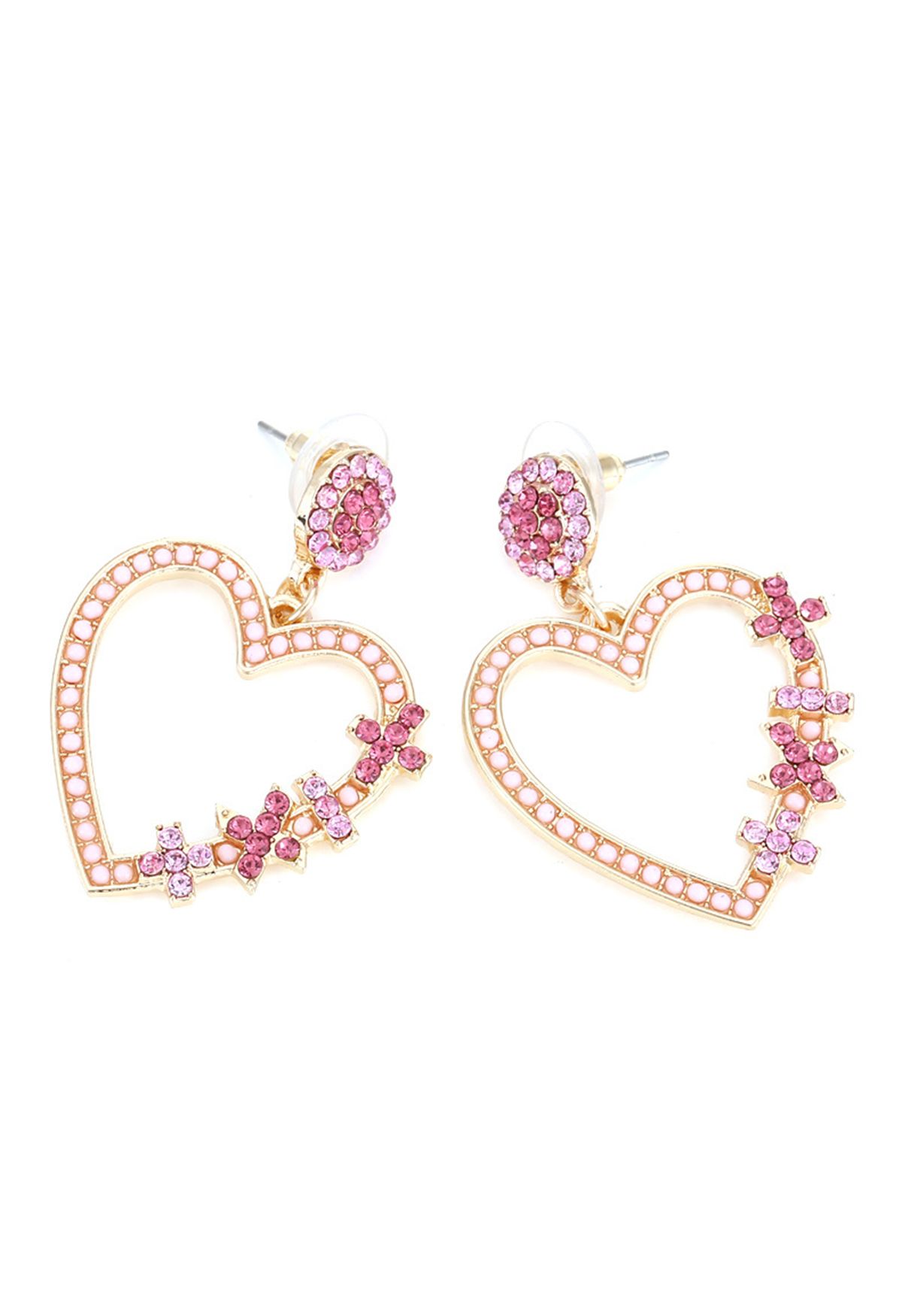 Pink Diamond Heart Hook Earrings