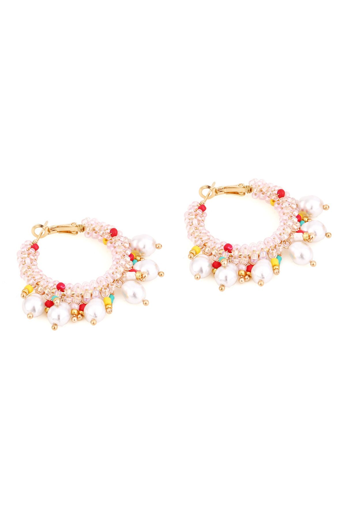 Bohemia Beaded Pearl Hook Earrings in Pink