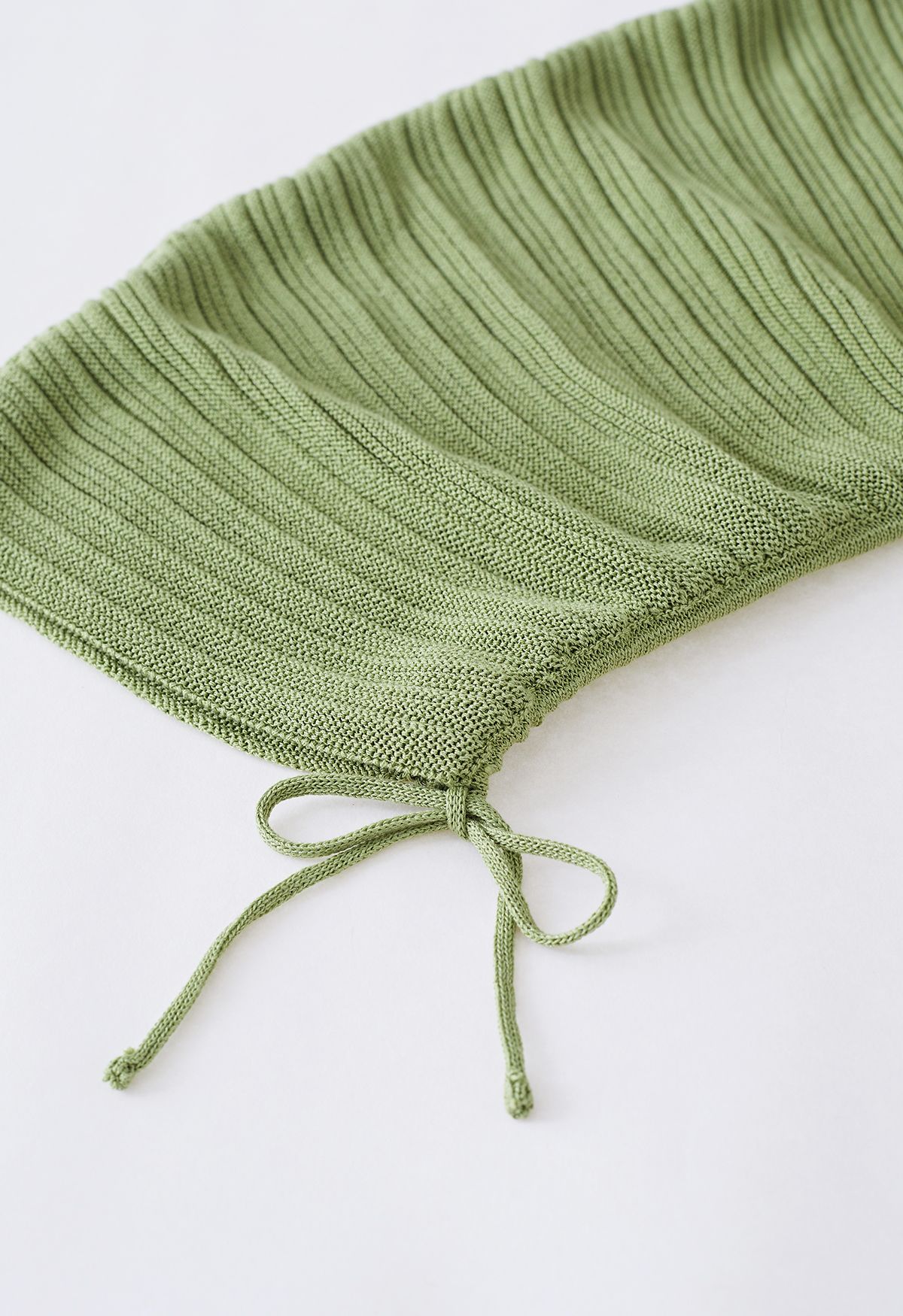 Drawstring Sleeve Knit Top and Pants Set in Green
