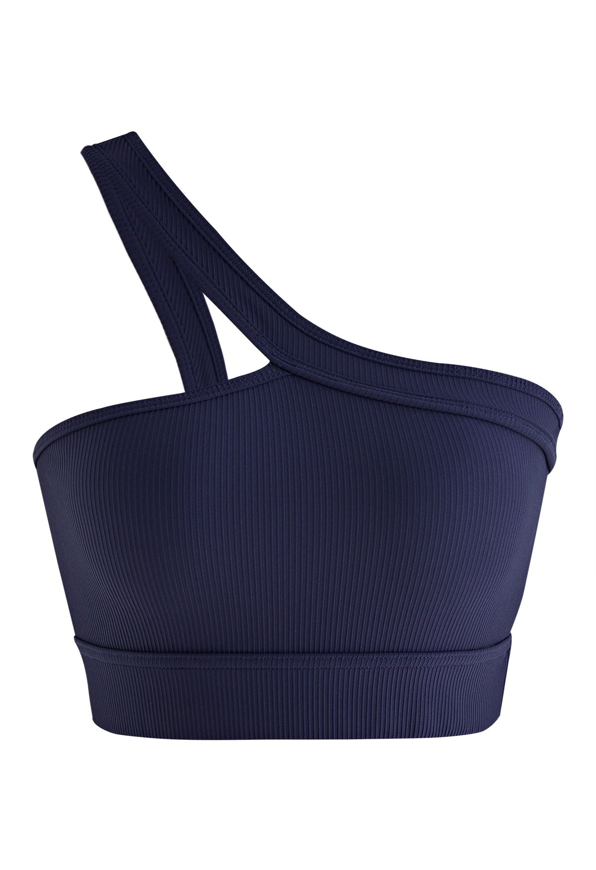 Slanted Halter Neck Ribbed Sports Bra in Navy - Retro, Indie and
