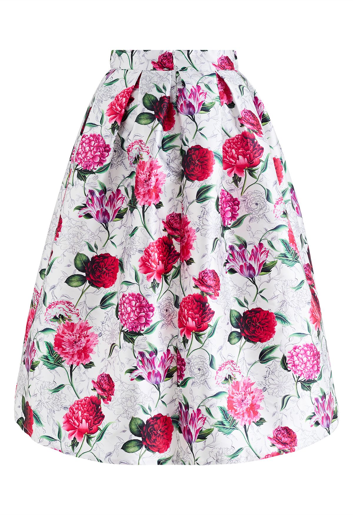 Showy Floral Print Flare Pleated Skirt