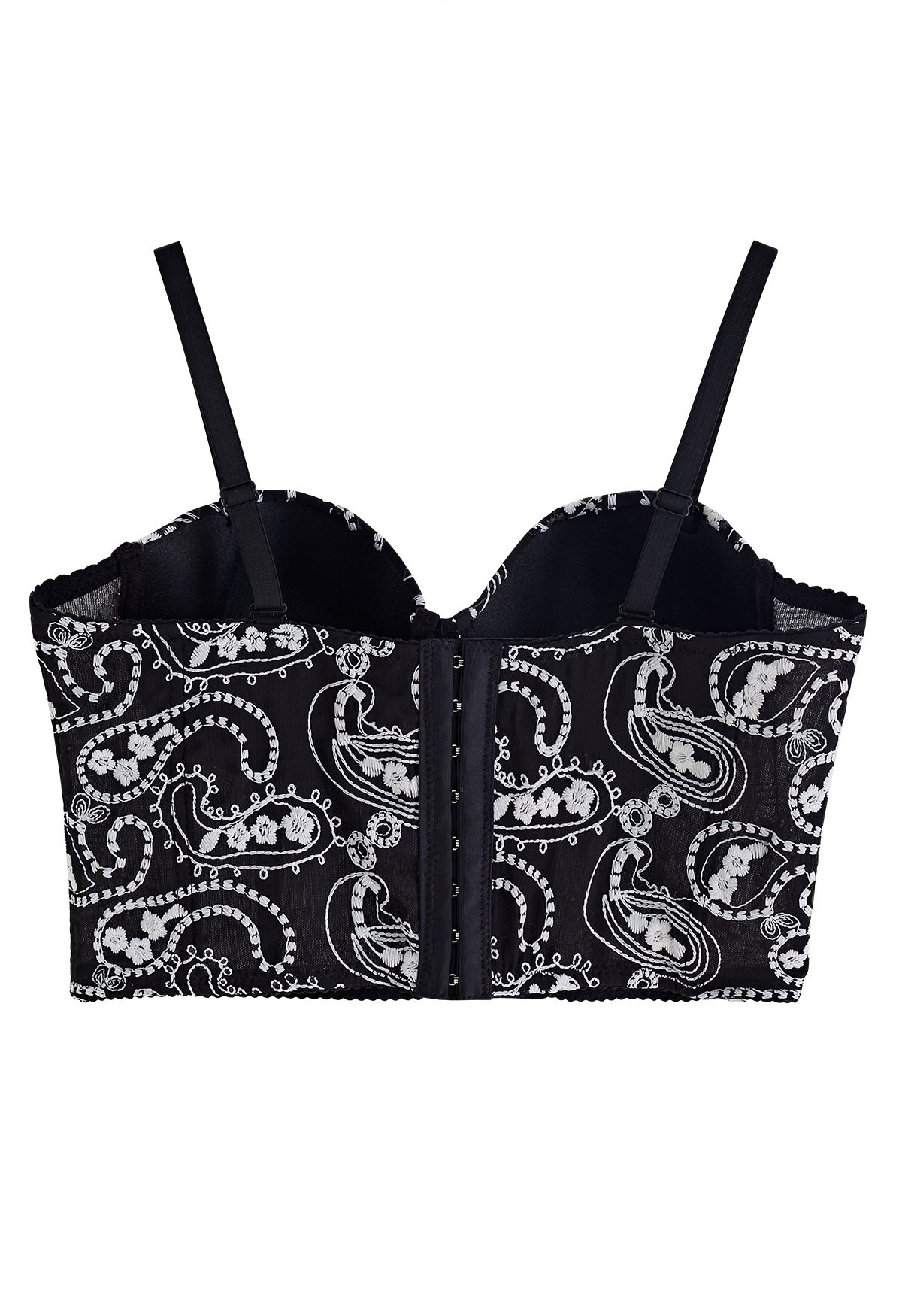 Floral Embroidered Bustier Crop Top in Black