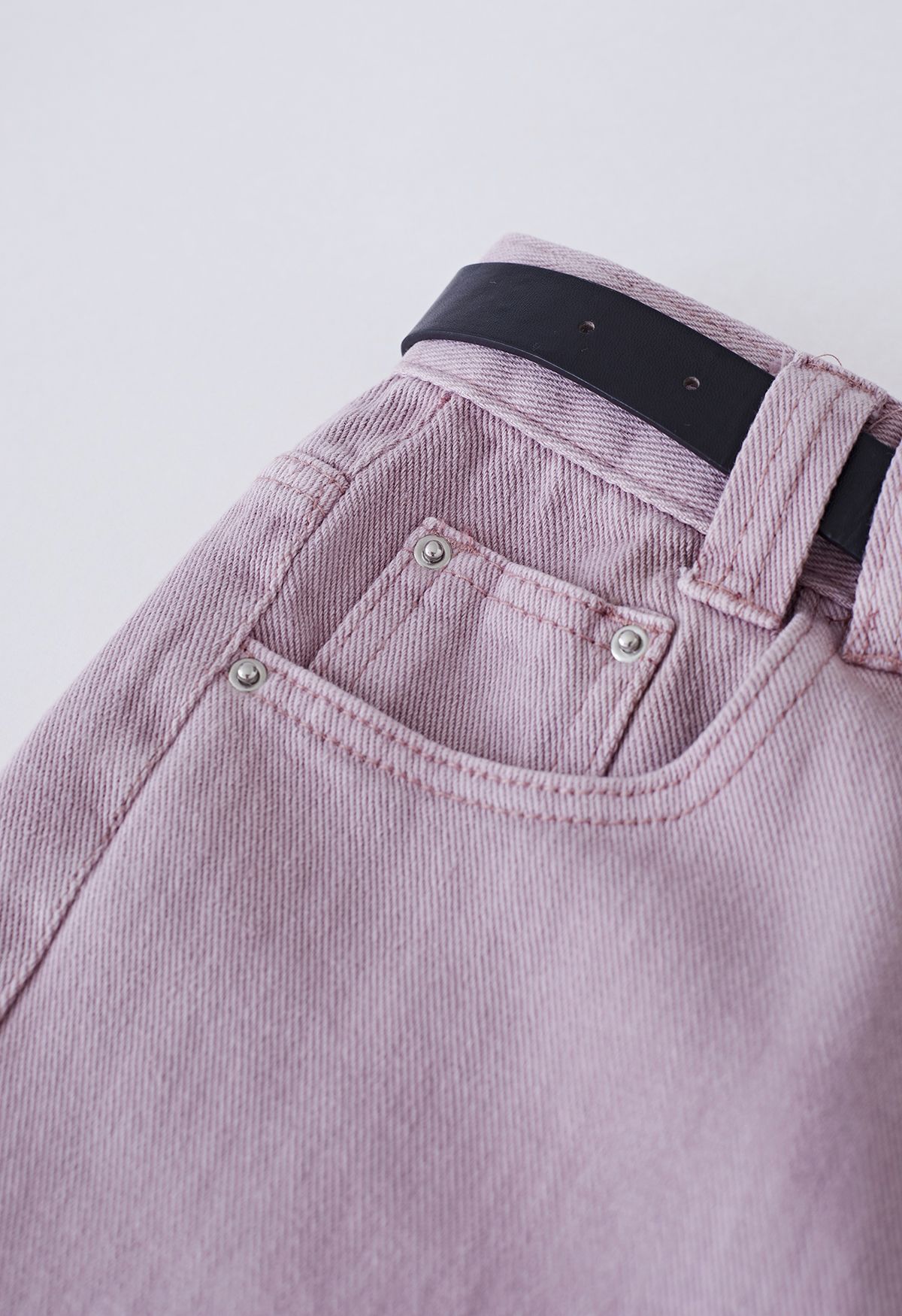 Distressed Straight-Leg Belted Jeans in Lilac