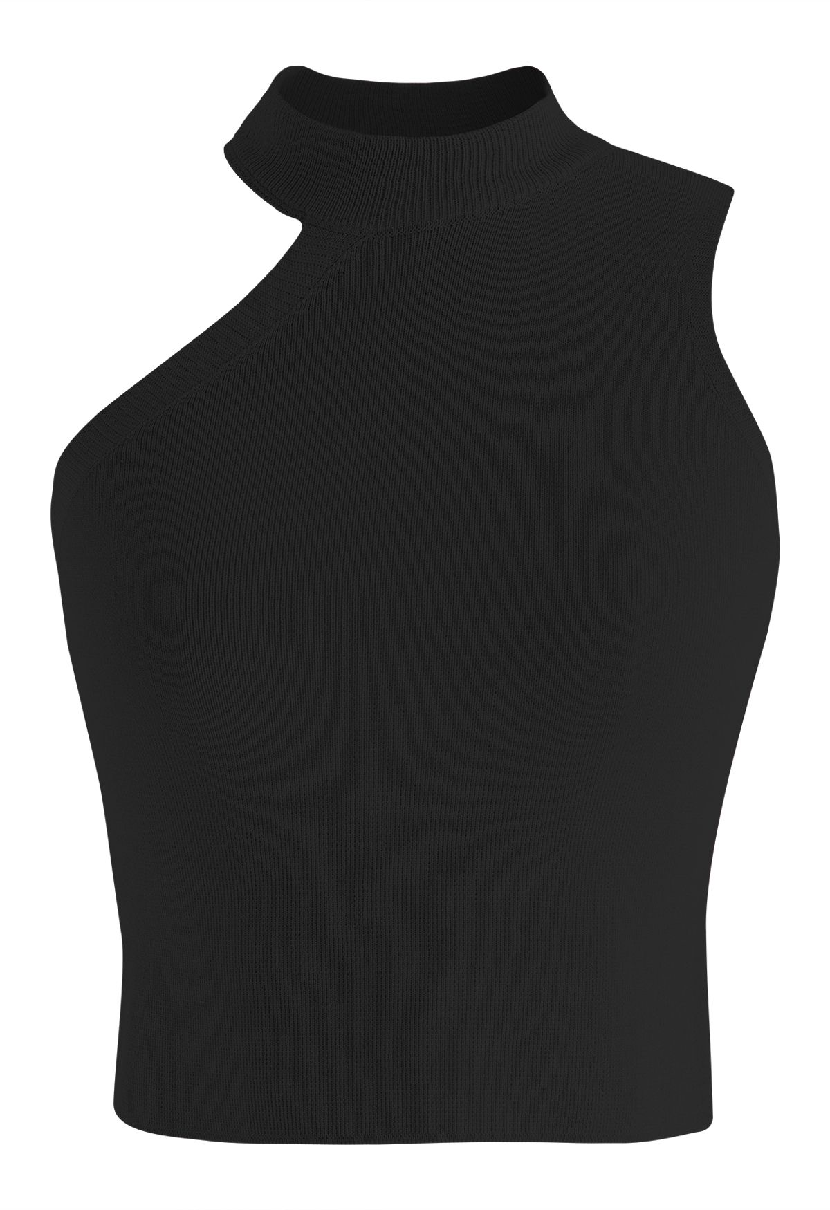 Asymmetric Halter Neck Knit Crop Top in Black