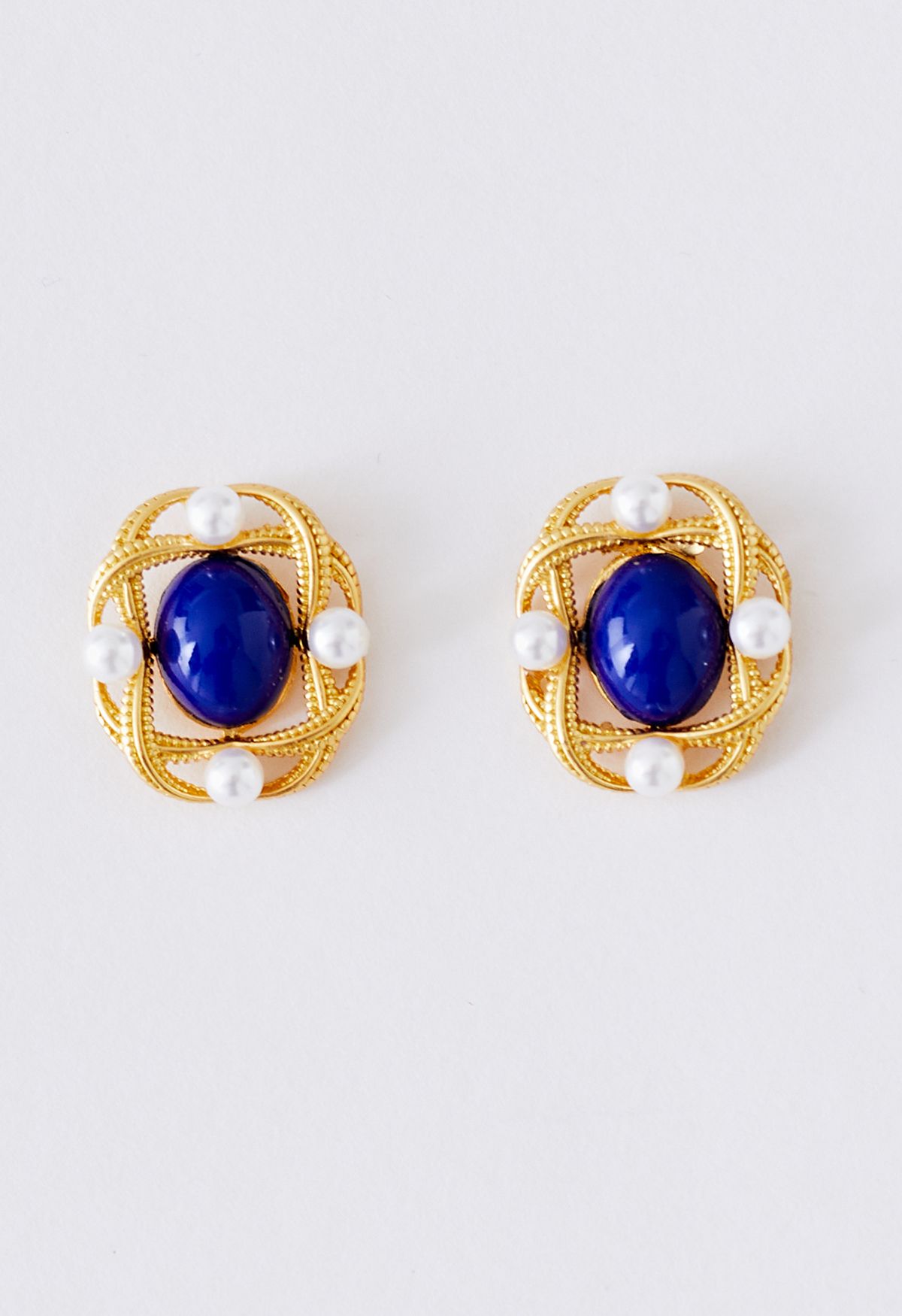 Hollow Out Intertwine Metal Pearl Earrings in Indigo