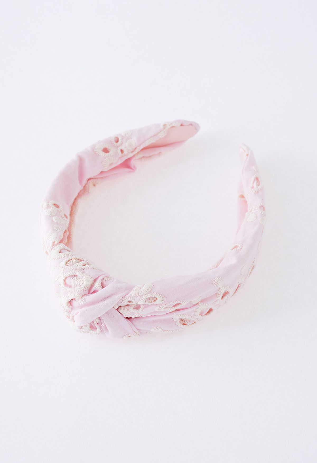 Twisted Floral Embroidered Headband in Pink