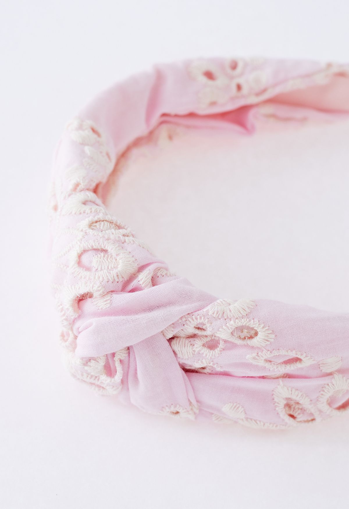 Twisted Floral Embroidered Headband in Pink