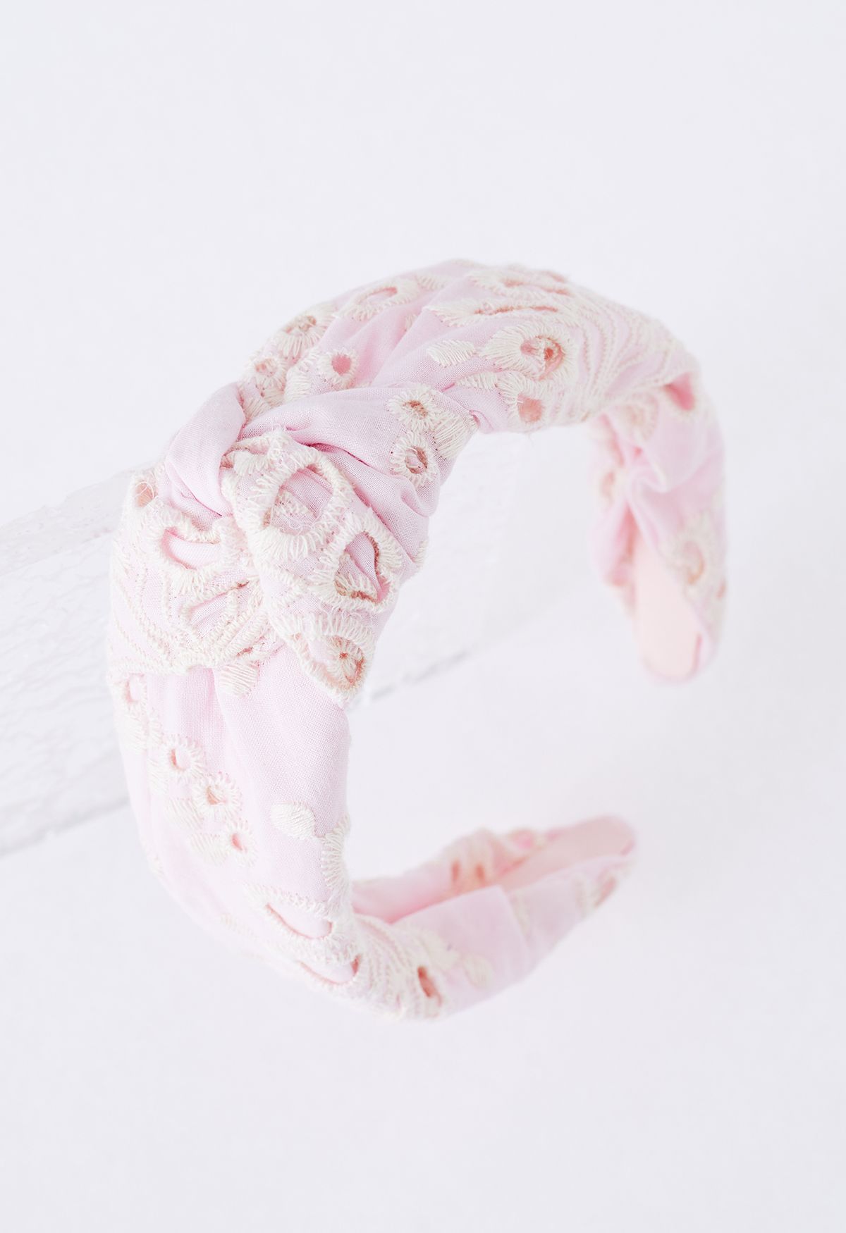 Twisted Floral Embroidered Headband in Pink