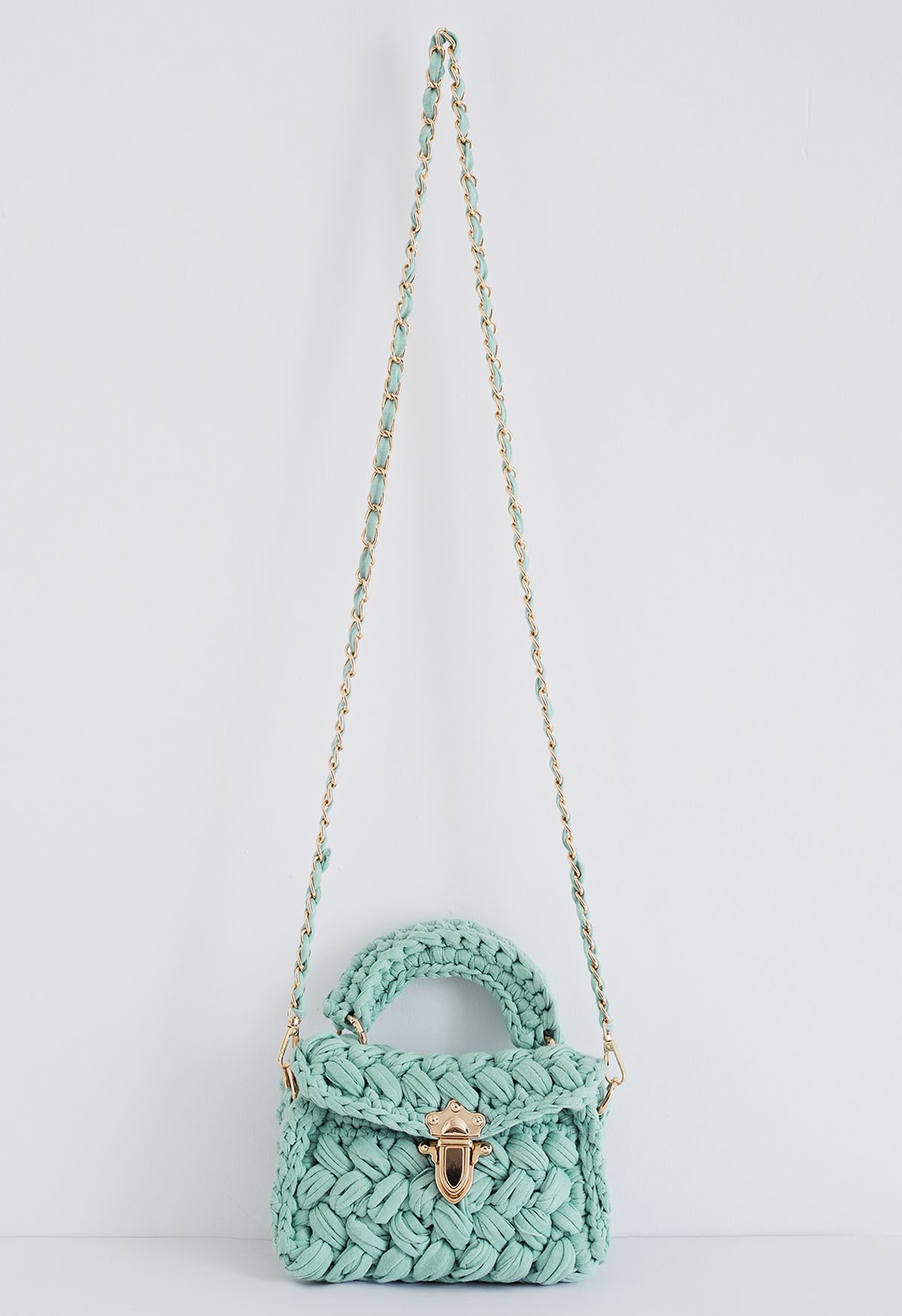 Braided Chunky Knit Mini Bag in Mint