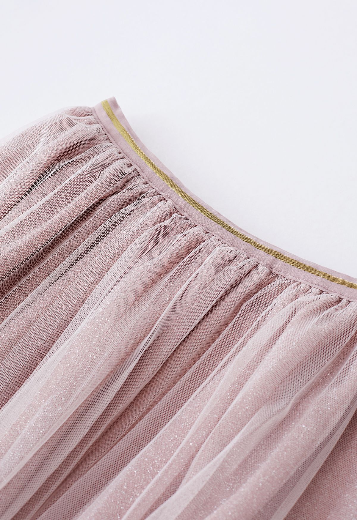 Glimmering Pleated Mesh Midi Skirt in Pink