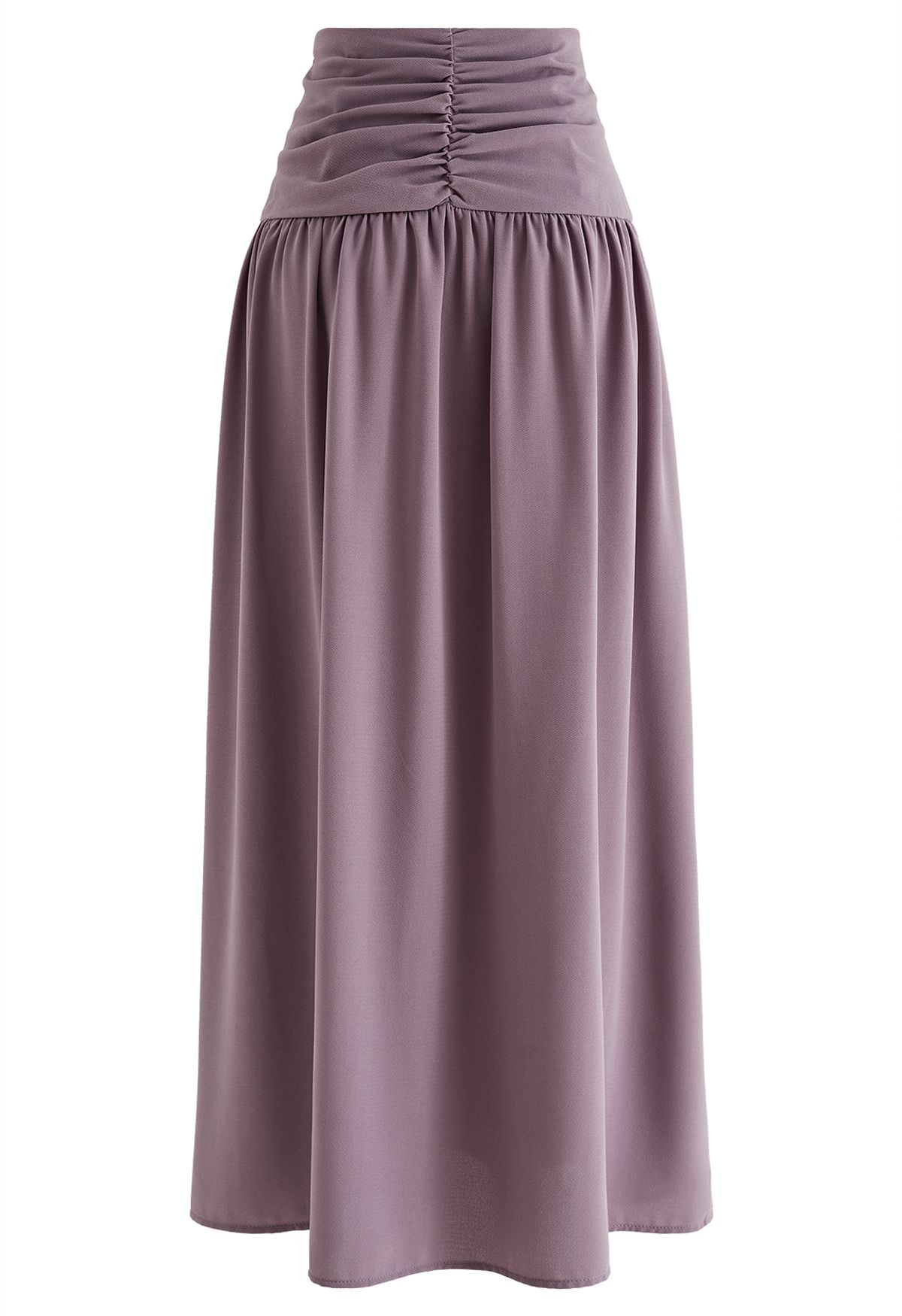 Ruched Waist Slit Maxi Skirt in Lilac