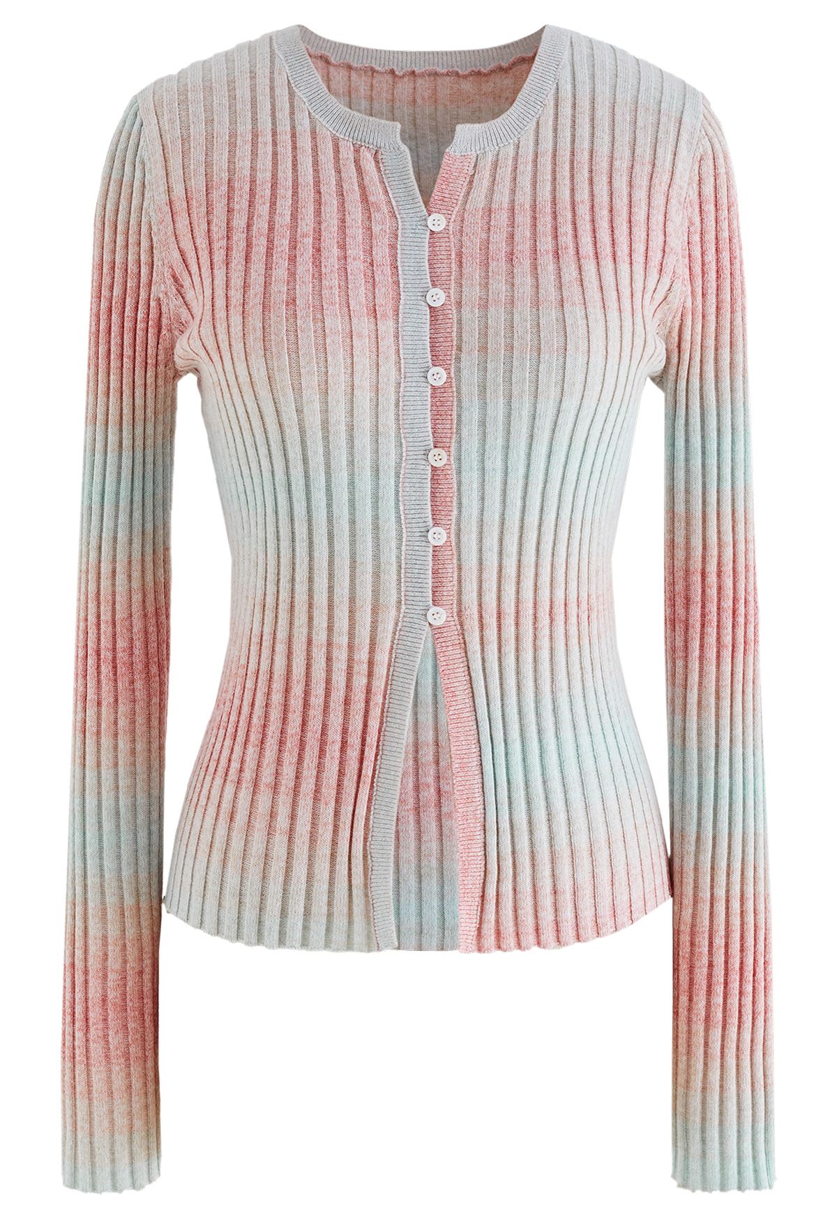 Ombre Rib Knit Button Up Top
