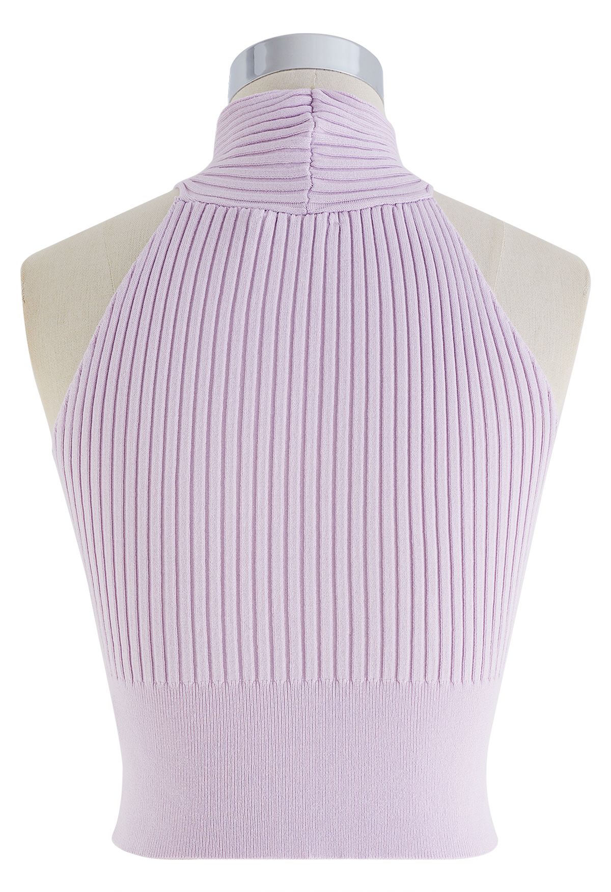 Knot Halter Neck Knit Crop Top in Lilac