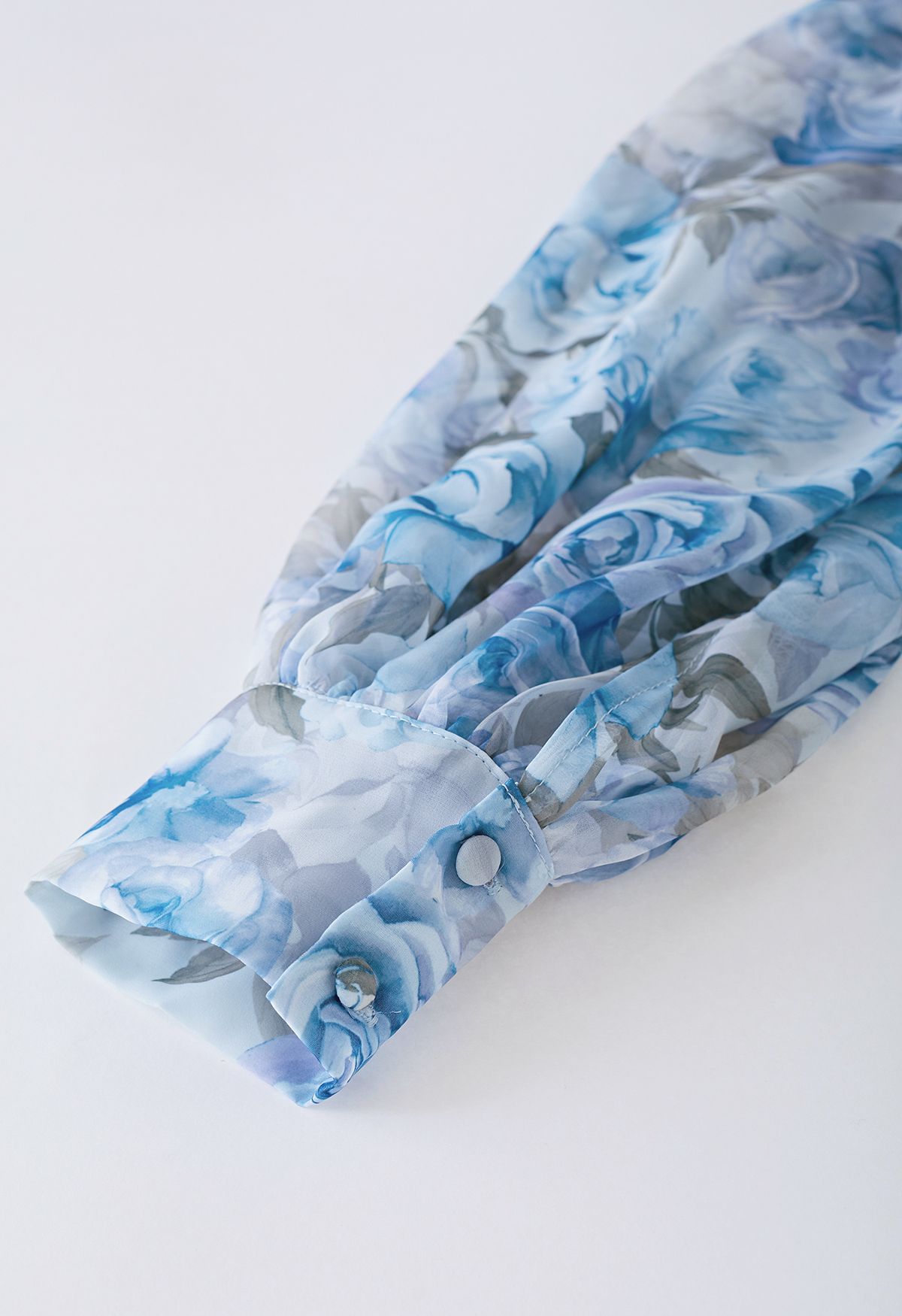 Fluttering Ruffle Semi-Sheer Crop Top in Blue Rose