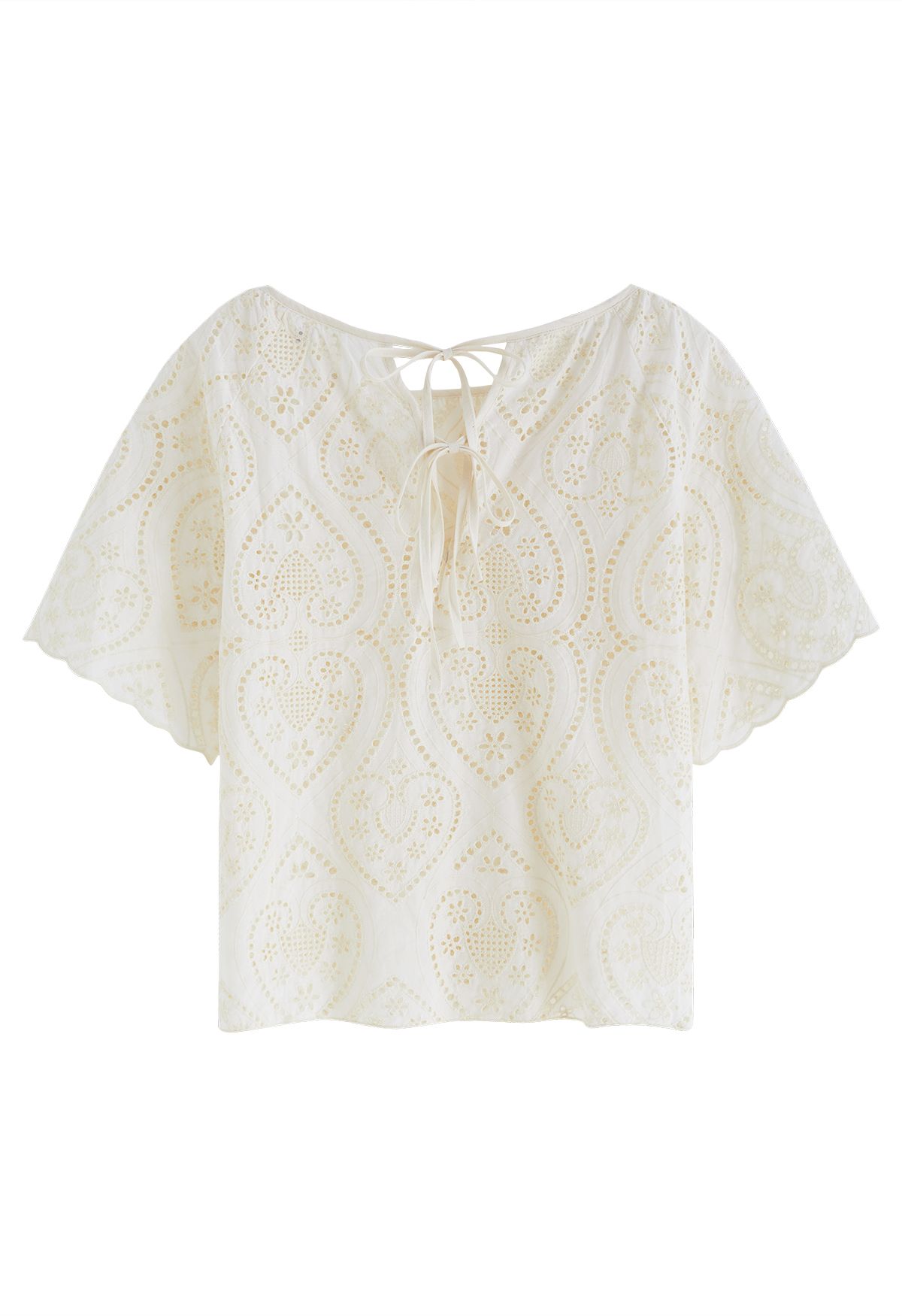Beloved Heart Embroidered Eyelet Top in Cream