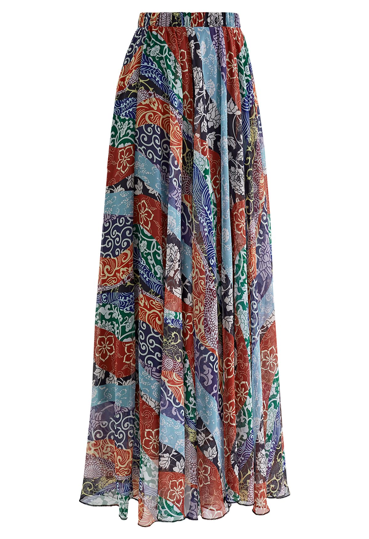 Bohemian Blossom Print Chiffon Maxi Skirt