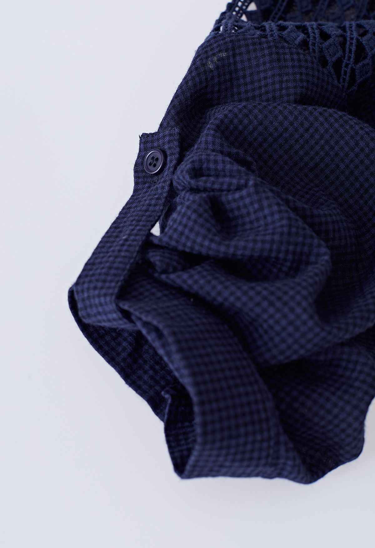 V-Neck Crochet Sleeve Cotton Top in Navy
