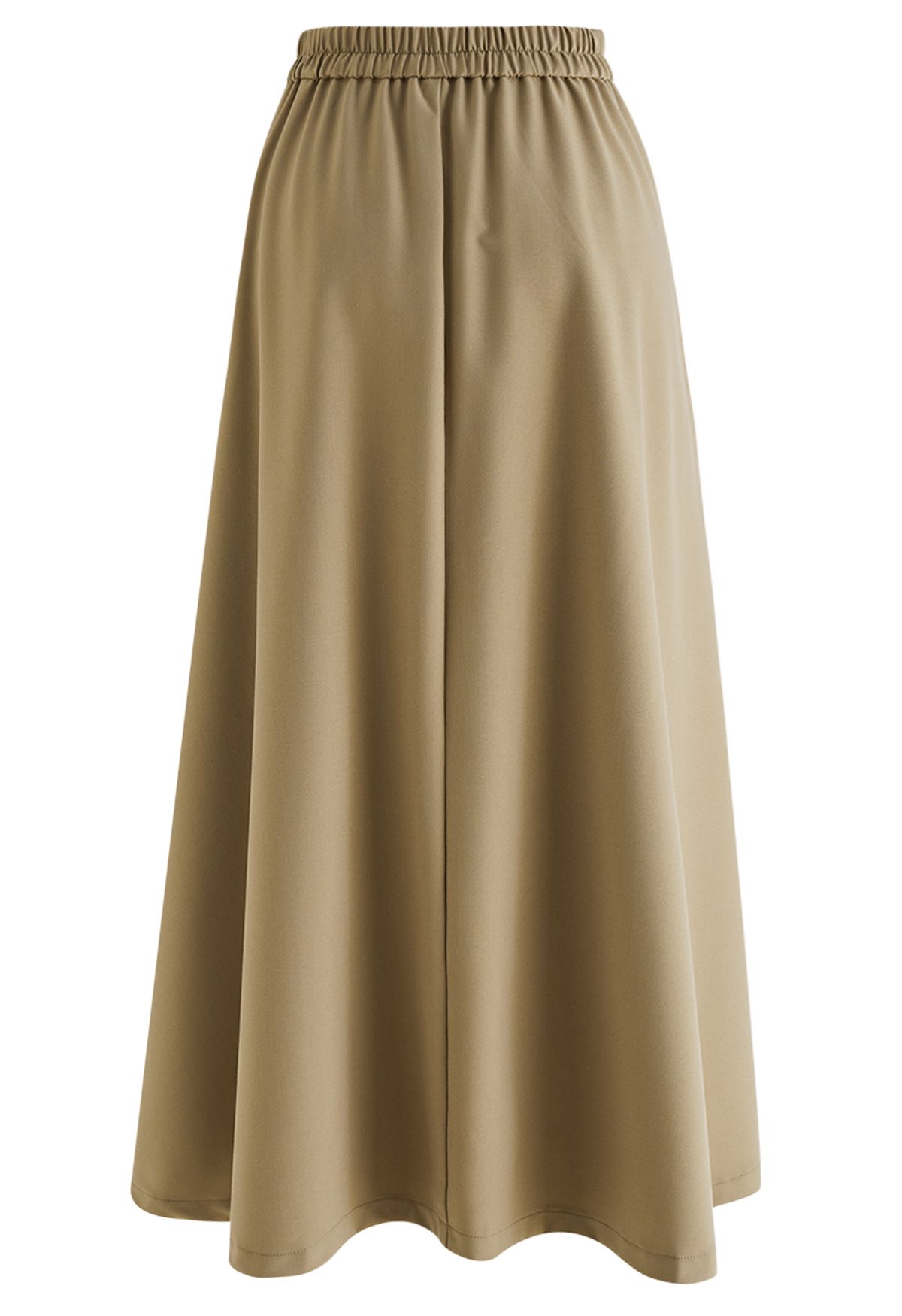 Seam Detailing Pleated A-Line Skirt in Khaki