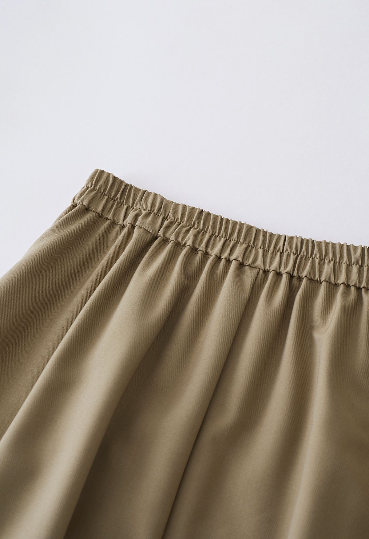 Seam Detailing Pleated A-Line Skirt in Khaki