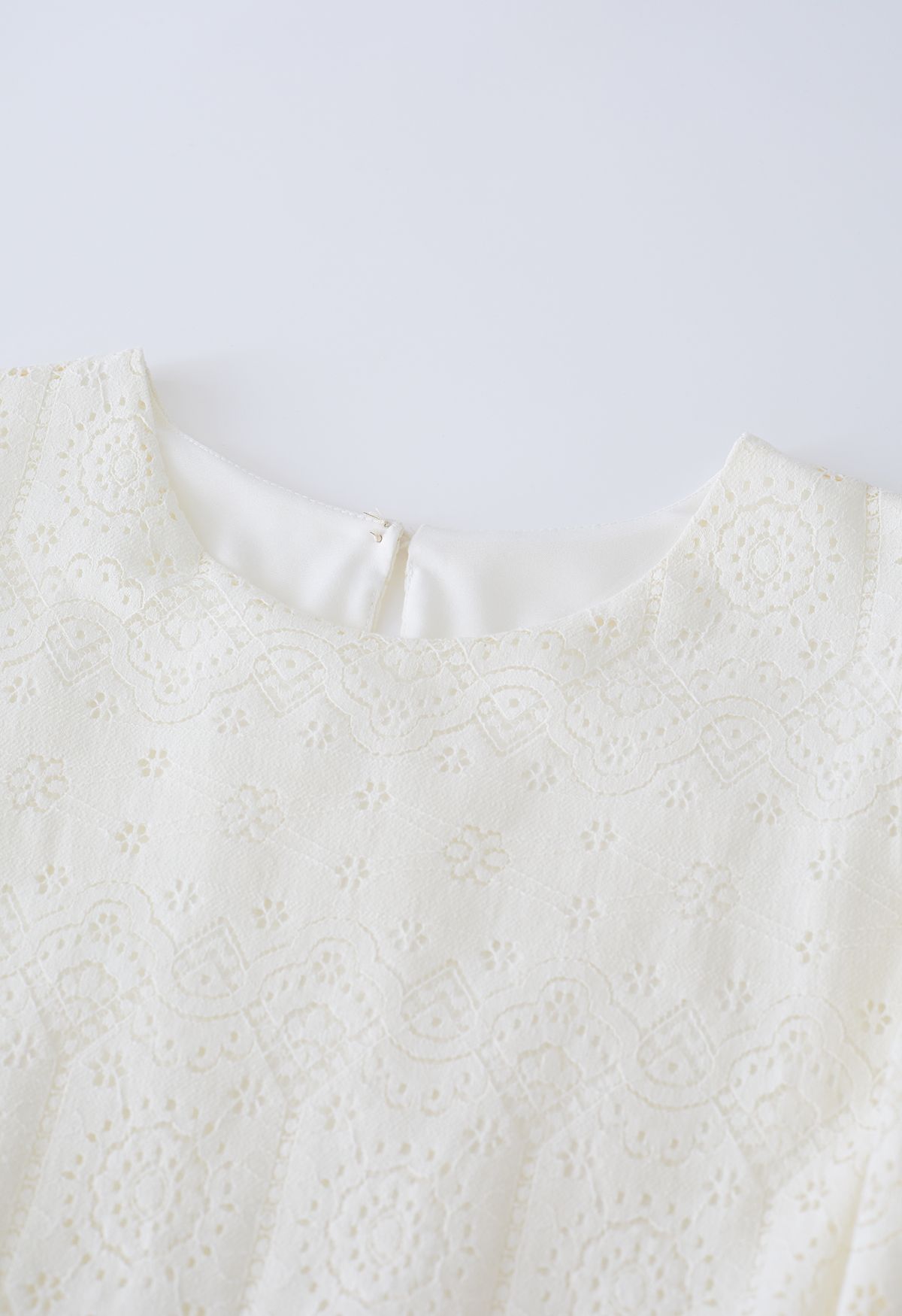 Delicate Floral Cutwork Midi Dress in Cream