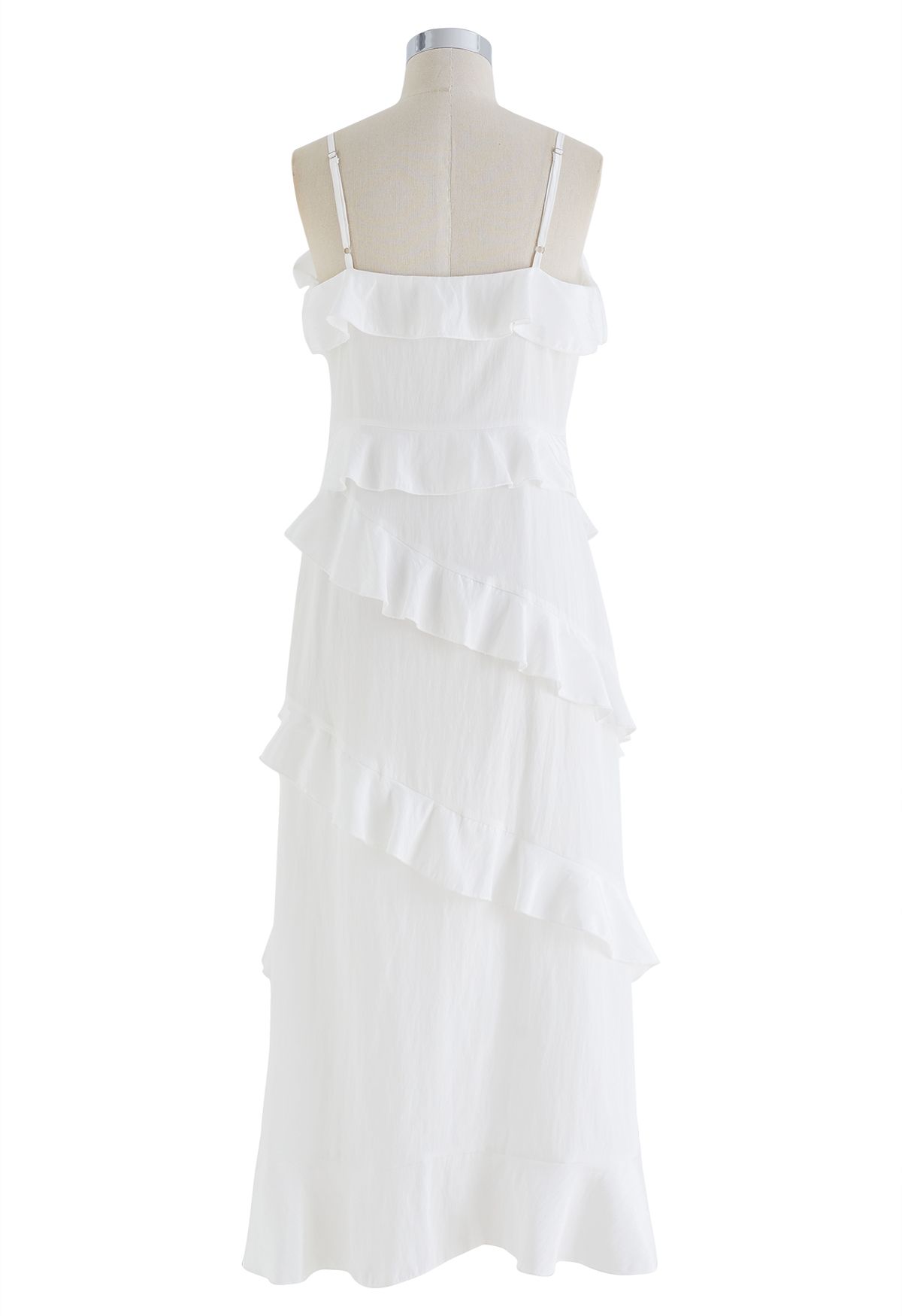 Side Slit Tiered Ruffle Cami Dress in White