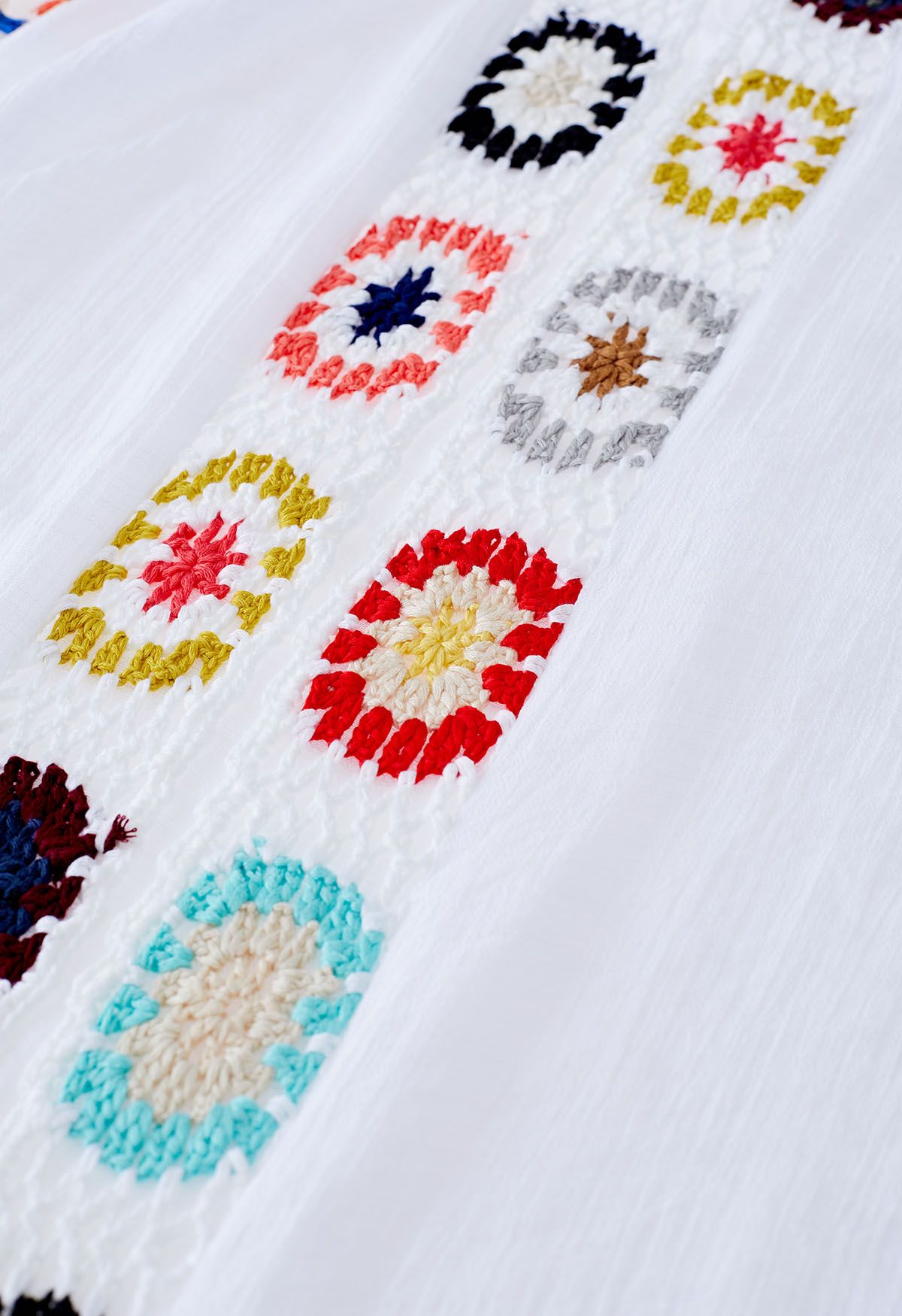 Colorful Crochet Tassel Kimono in White