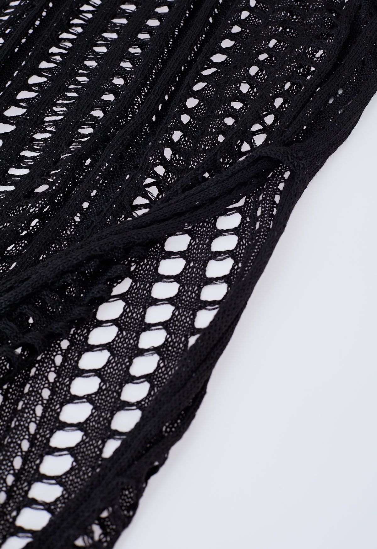 Side Slit Openwork Knit Cover Up in Black