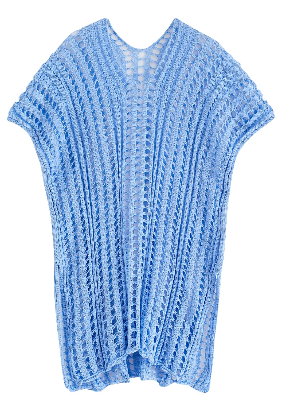 Side Slit Openwork Knit Cover Up in Blue