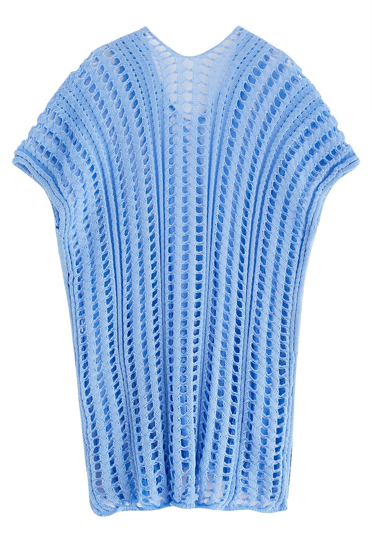 Side Slit Openwork Knit Cover Up in Blue