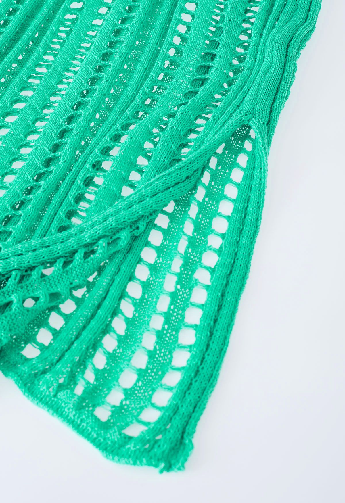 Side Slit Openwork Knit Cover Up in Green
