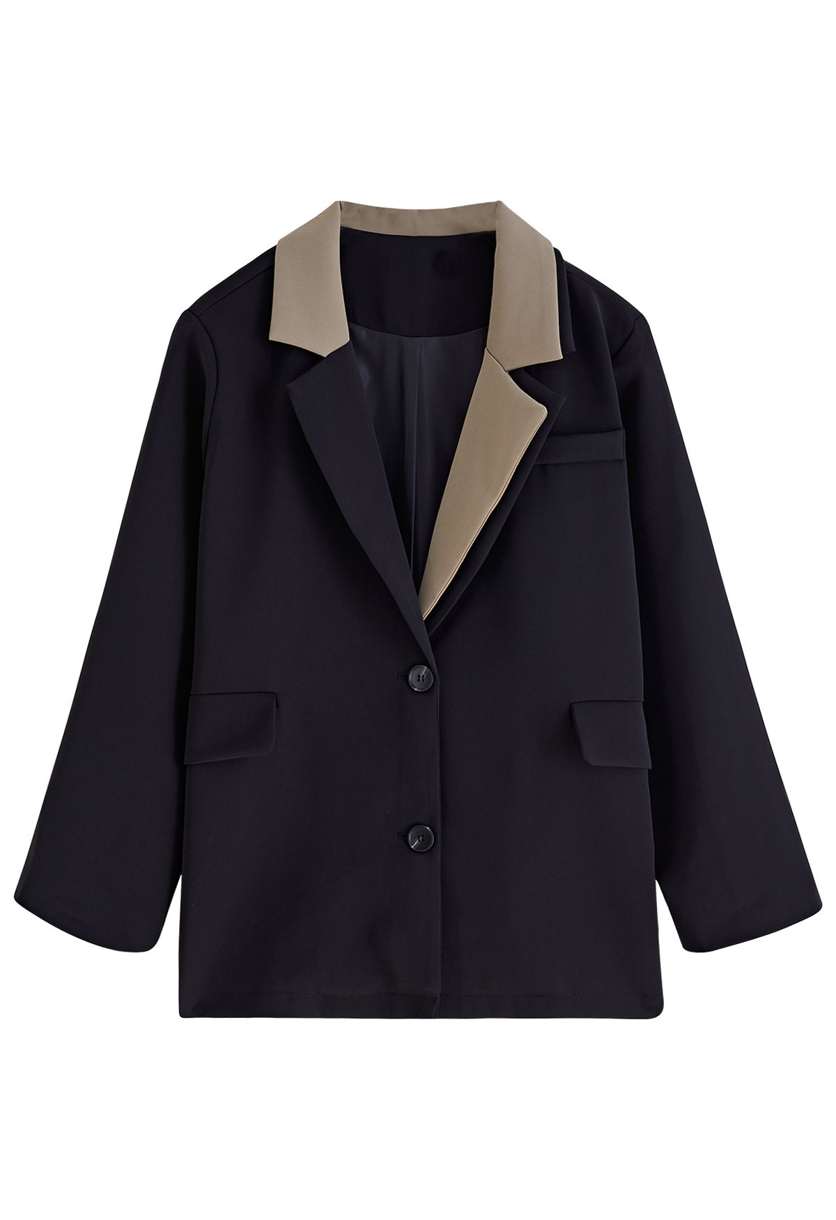 Contrast Notch Lapel Blazer in Black