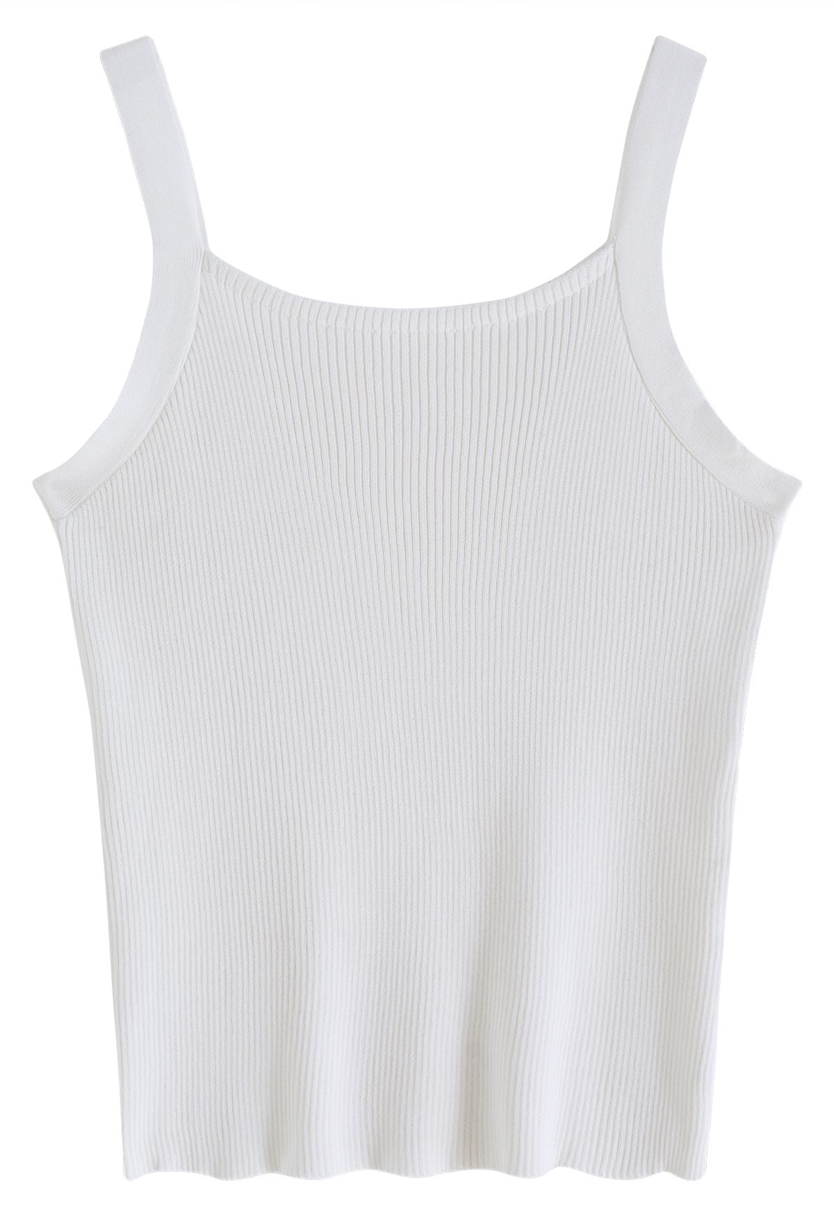 Stretchy Ribbed Knit Cami Top in White