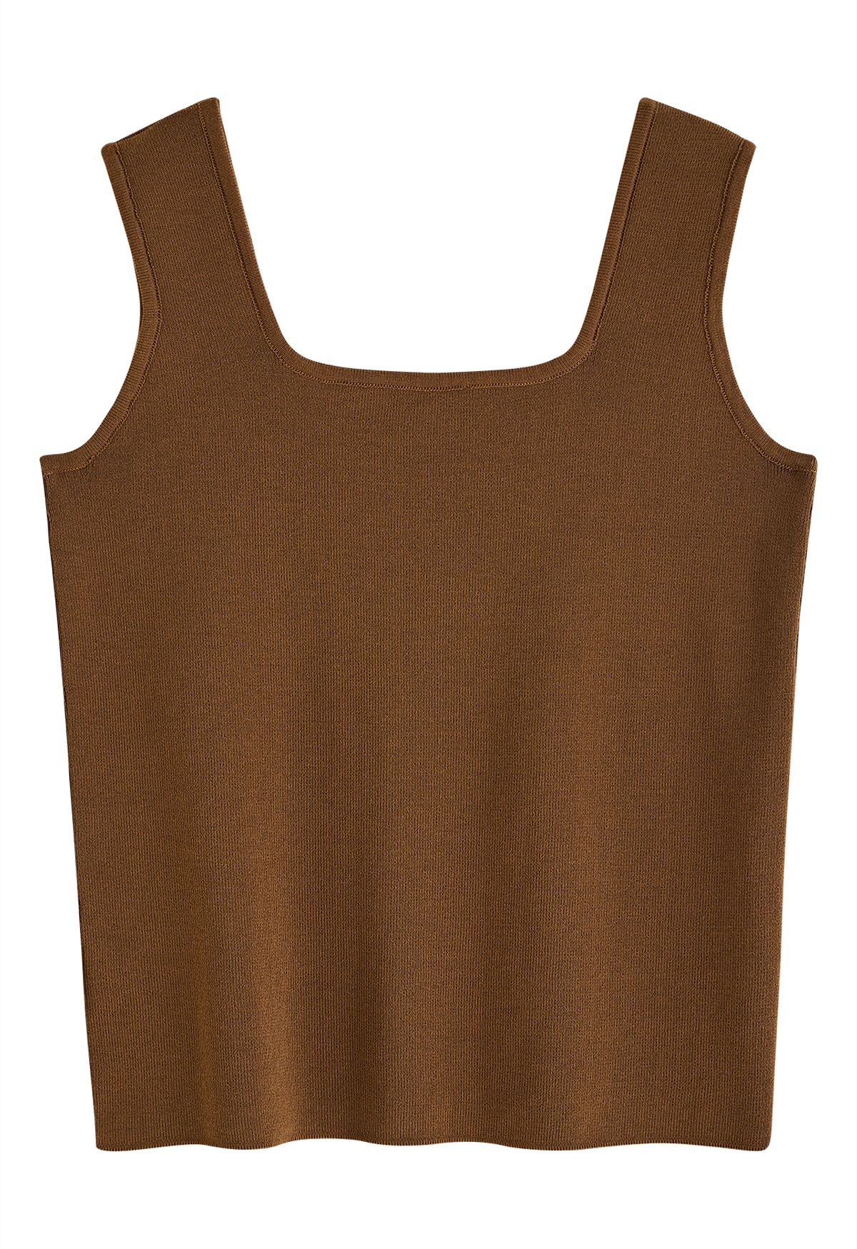 Chic Square Neck Knit Tank Top in Brown