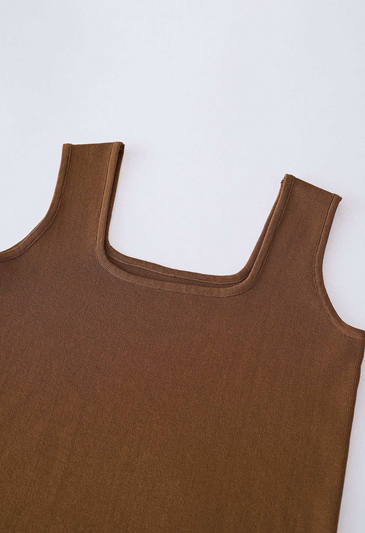 Chic Square Neck Knit Tank Top in Brown