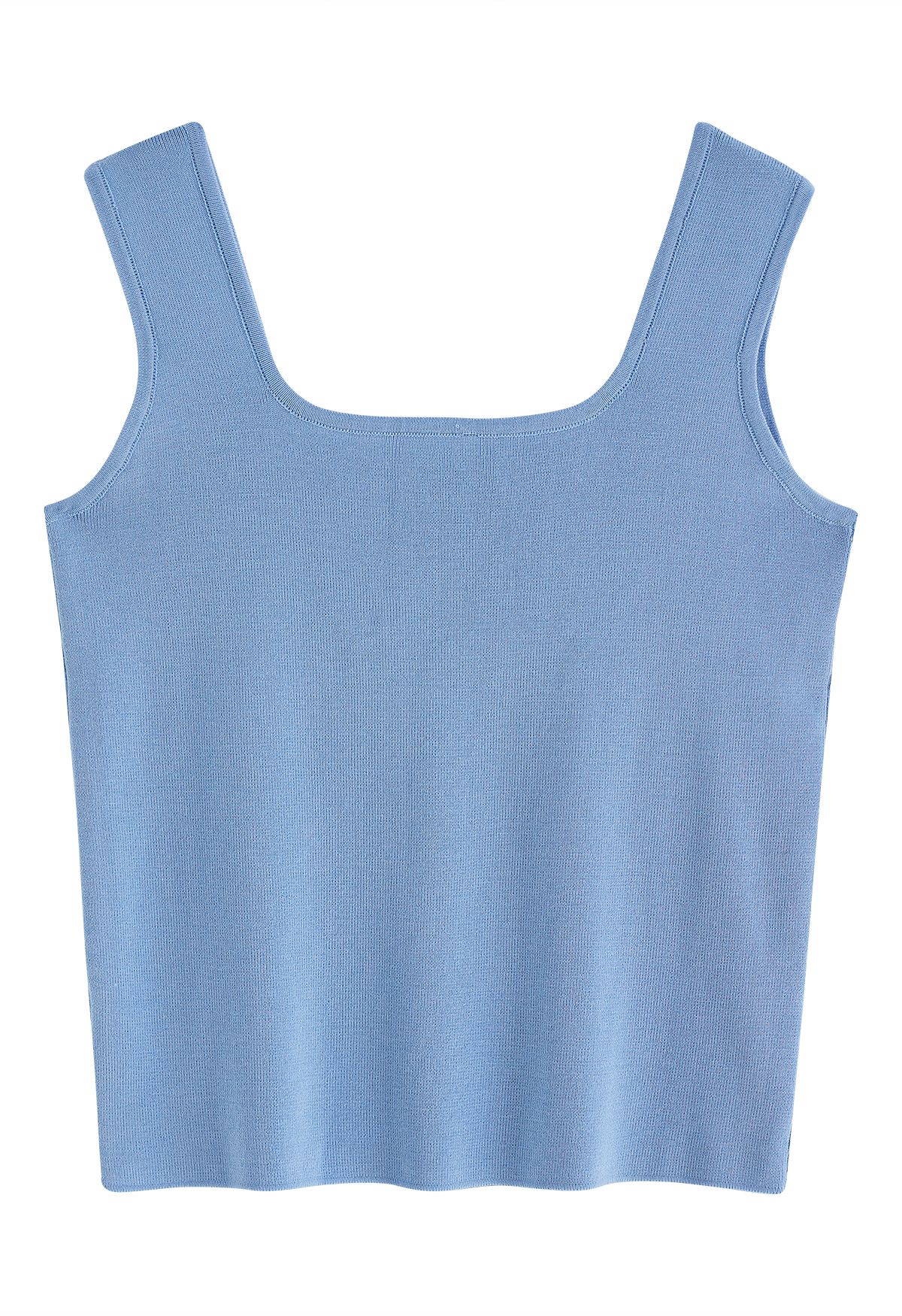 Chic Square Neck Knit Tank Top in Blue