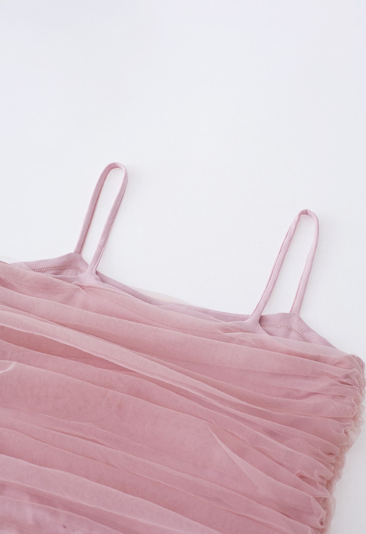 Ruched Mesh Cami Top in Pink