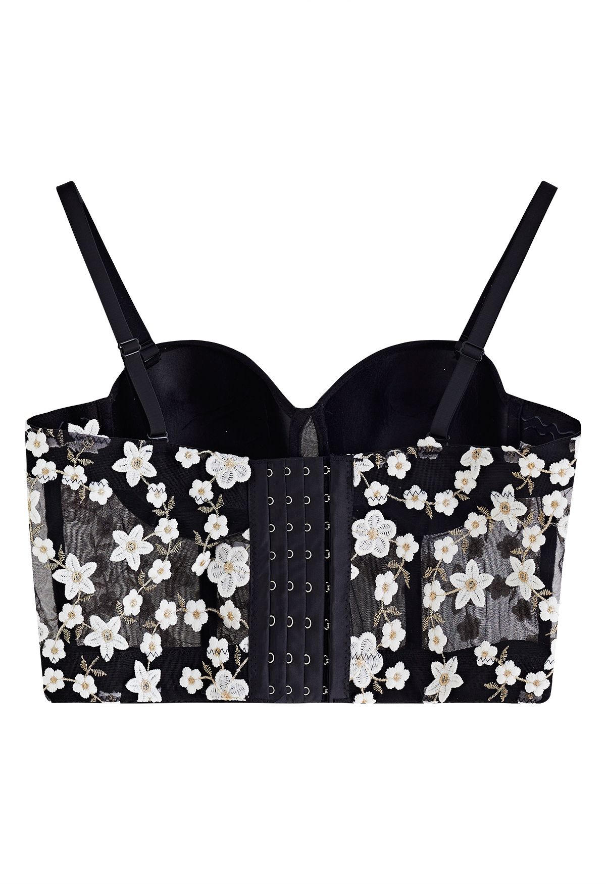 Embroidered Floret Corset Bustier Top in Black