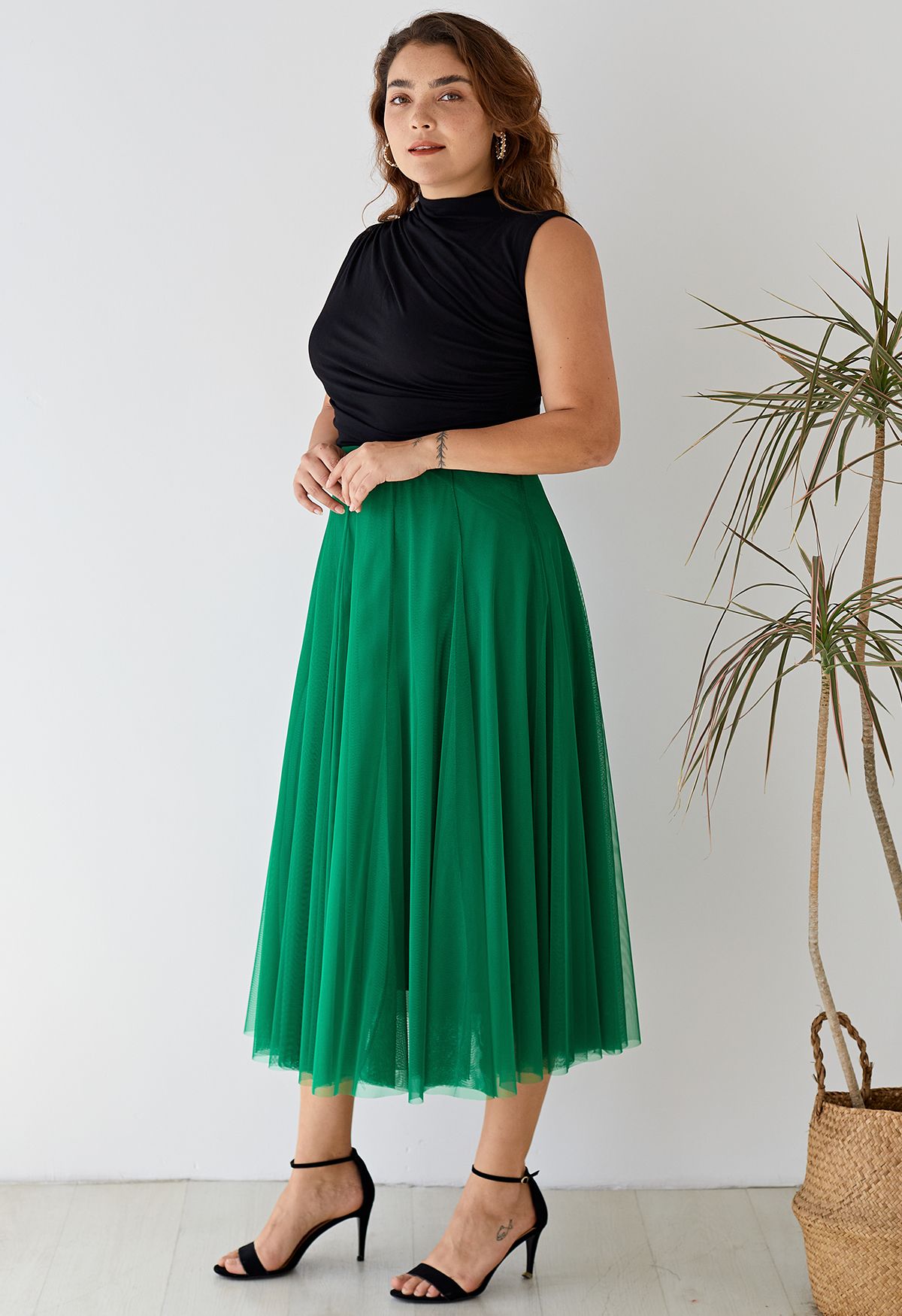 My Secret Garden Tulle Maxi Skirt in Green