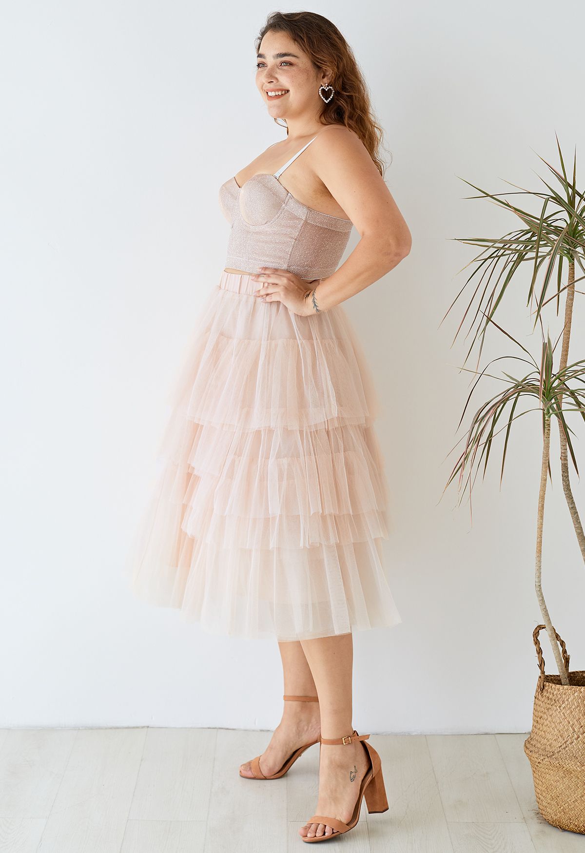 Love Me More Layered Tulle Skirt in Nude Pink