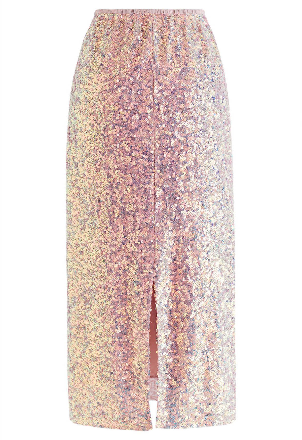Iridescent Sequin Embellished Pencil Skirt in Pink - Retro, Indie