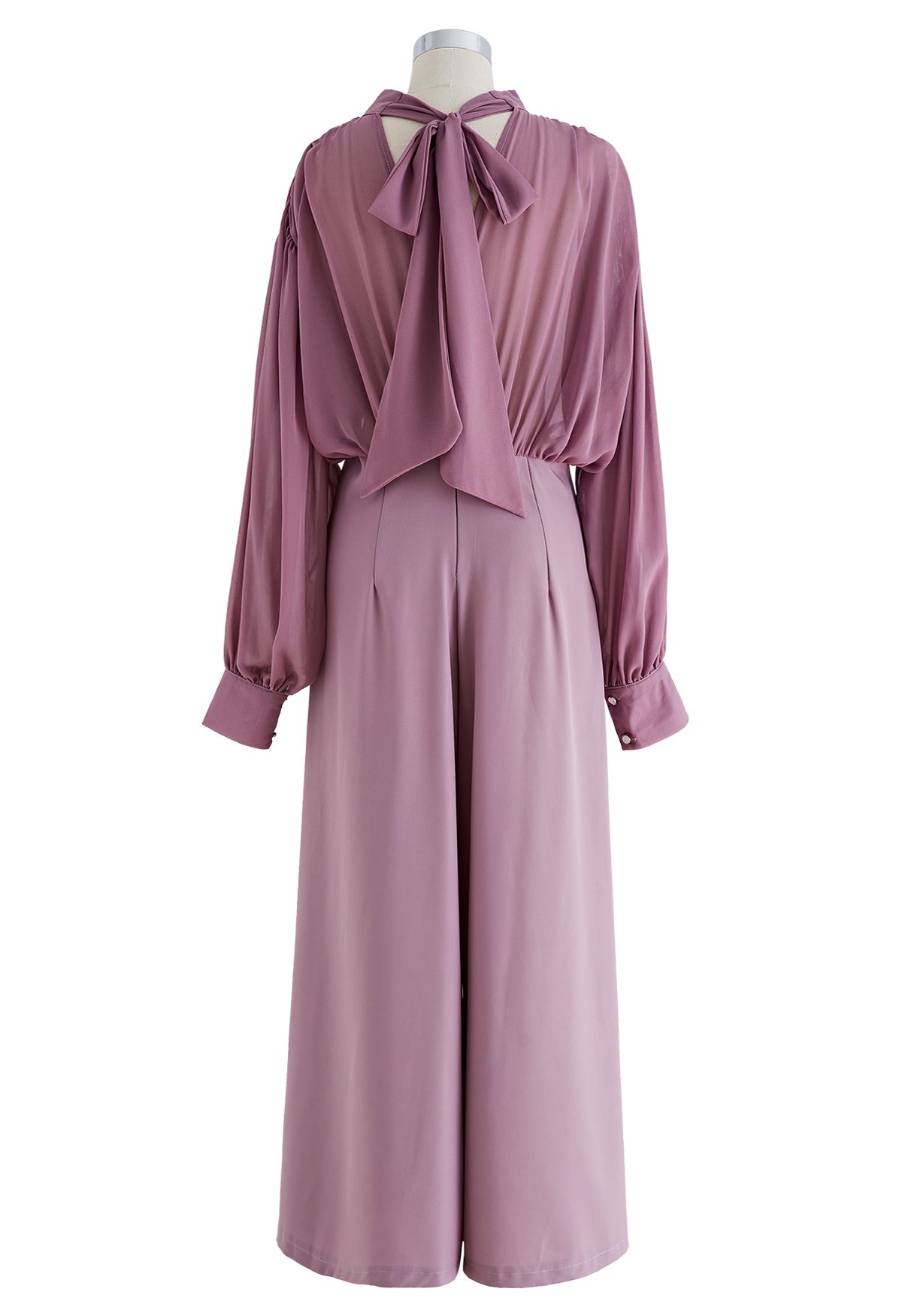 Sheer Spliced Wide Leg Cropped Jumpsuit In Lilac Retro Indie And Unique Fashion 9159